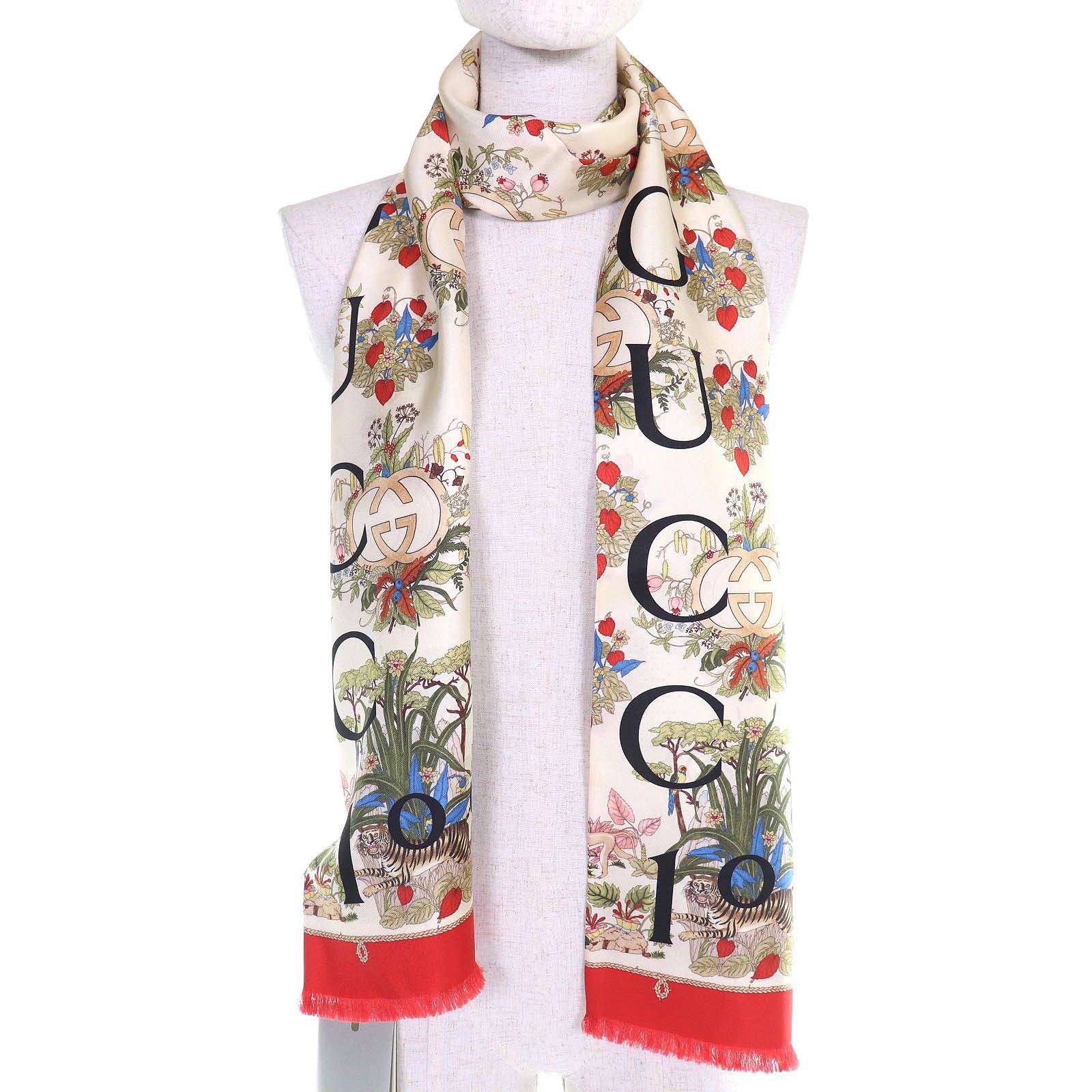 Gucci Gucci Gucci 100th Anniversary Interlocking G Logo Floral Silk Scarf Textile Scarf 692033 DUTY FREE for USA Size ONE SIZE - 4 Thumbnail