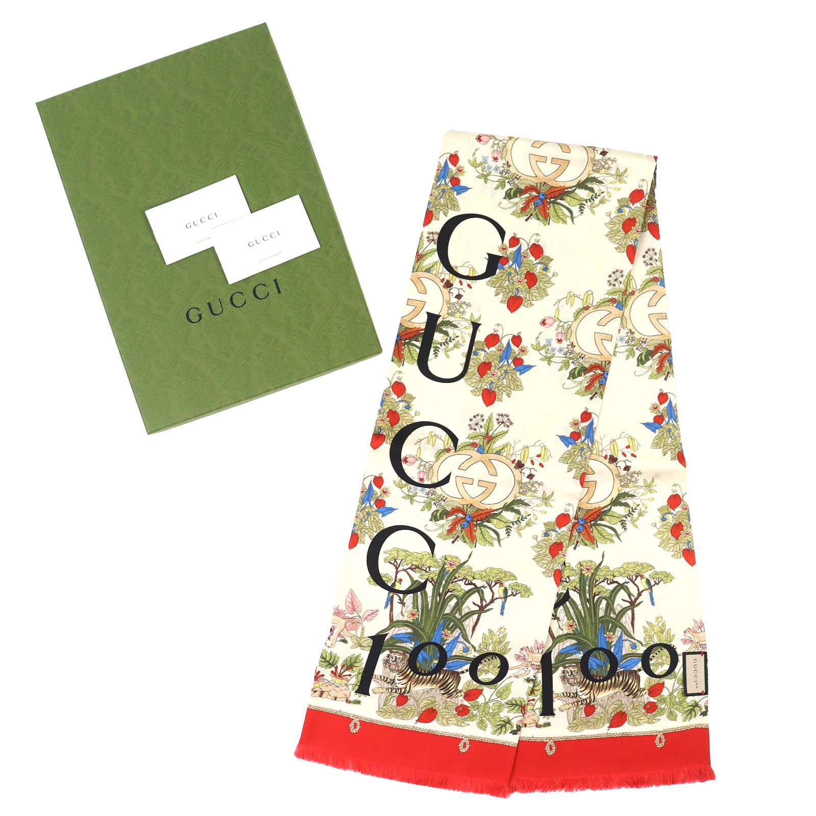 Gucci Gucci Gucci 100th Anniversary Interlocking G Logo Floral Silk Scarf Textile Scarf 692033 DUTY FREE for USA Size ONE SIZE - 2 Thumbnail