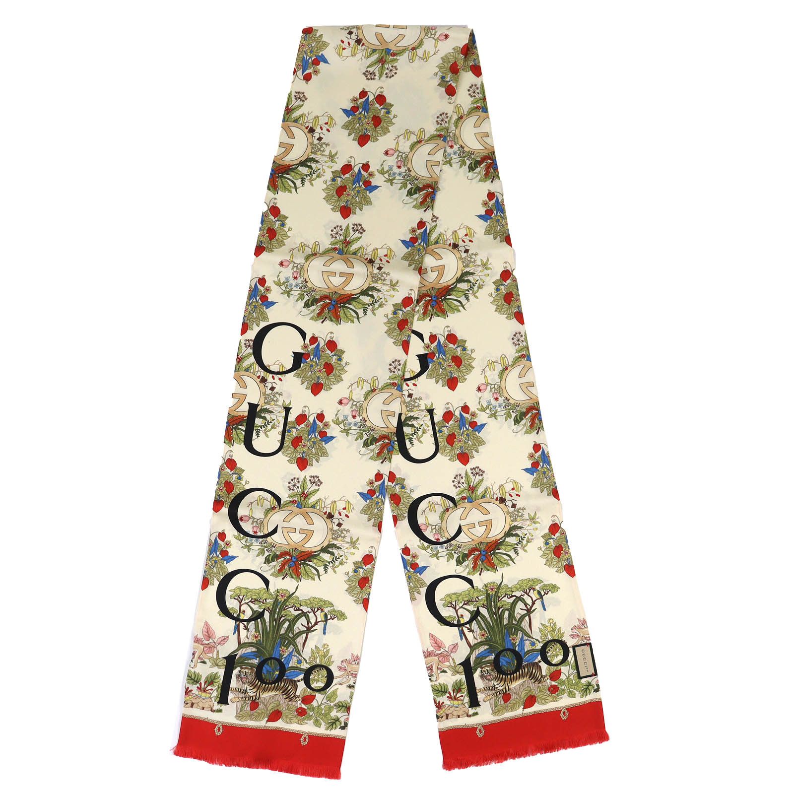 Gucci Gucci Gucci 100th Anniversary Interlocking G Logo Floral Silk Scarf Textile Scarf 692033 DUTY FREE for USA Size ONE SIZE - 3 Thumbnail