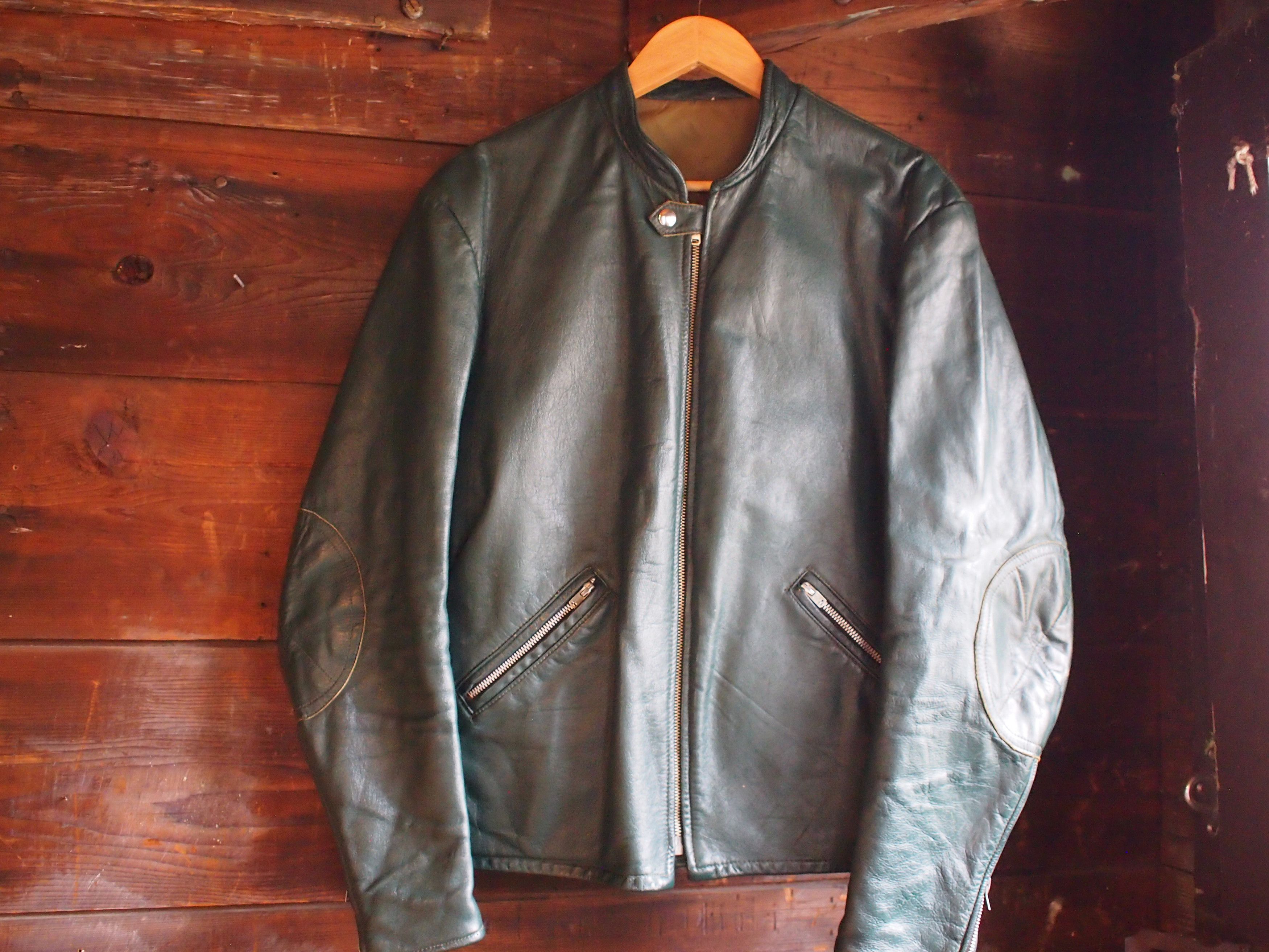 British GREEN steer-hide stunning Cafe Racer *mint*