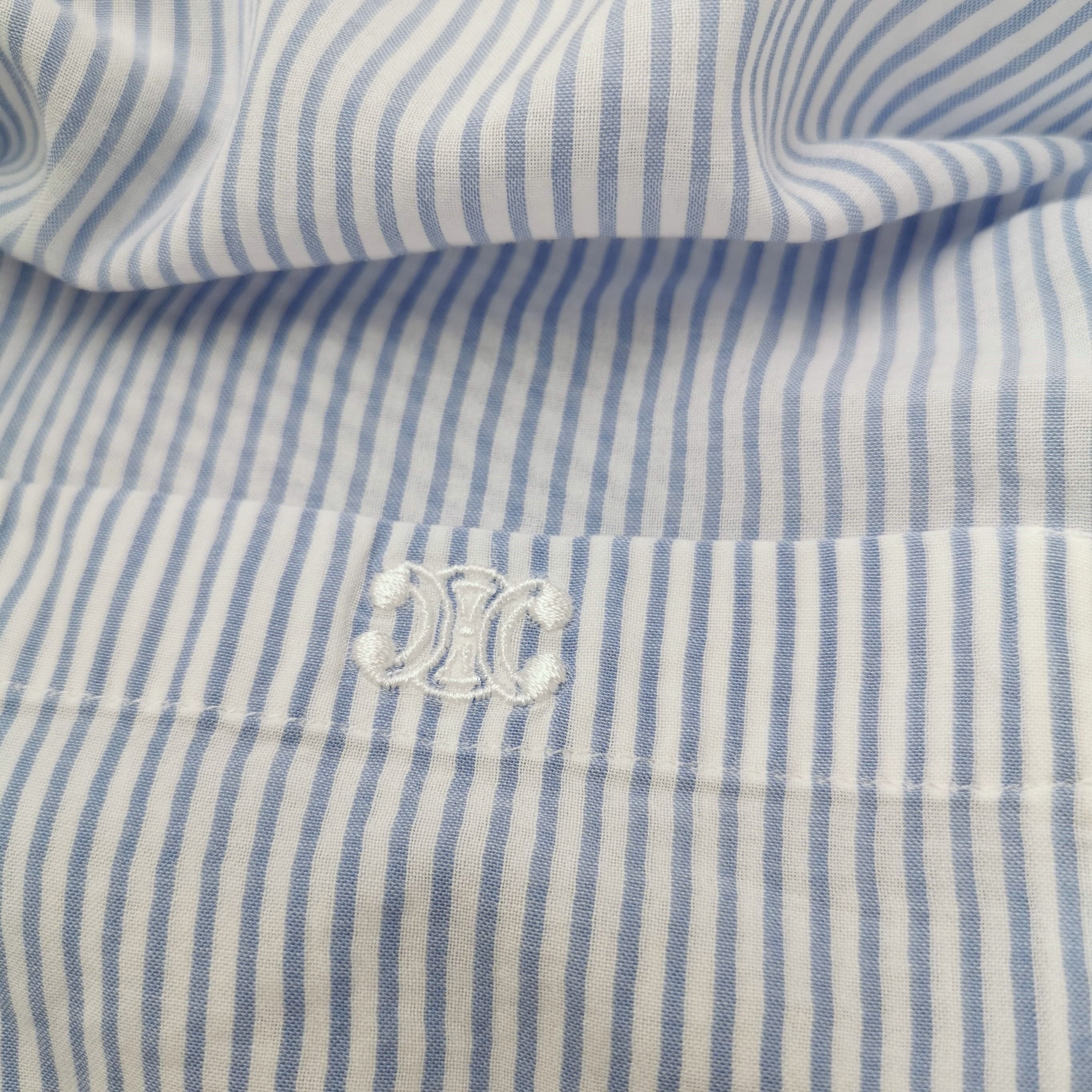 Celine Celine Blue Striped Cotton Collar Shirt XS Size US XS / EU 42 / 0 - 6 Thumbnail