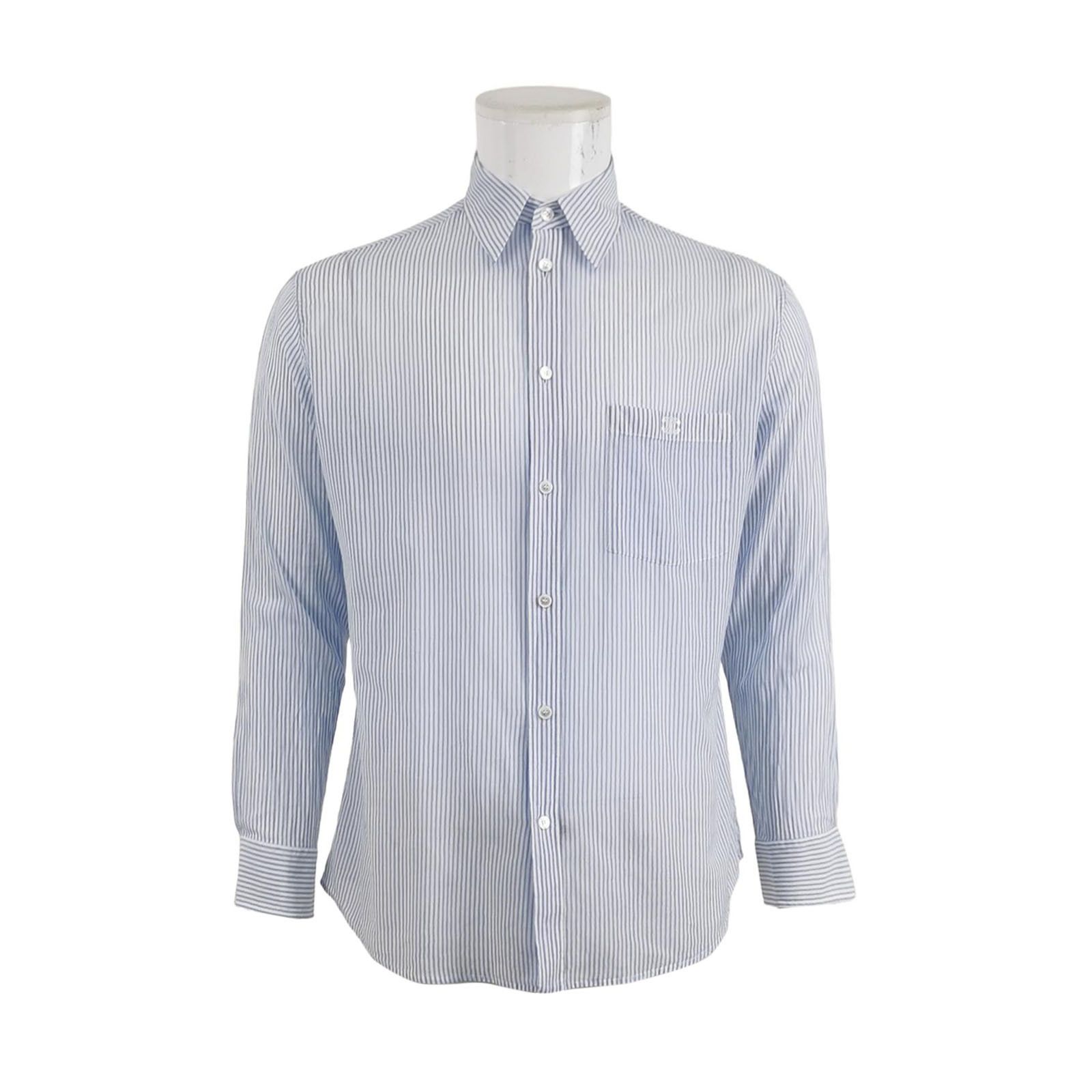 Celine Celine Blue Striped Cotton Collar Shirt XS Size US XS / EU 42 / 0 - 2 Thumbnail
