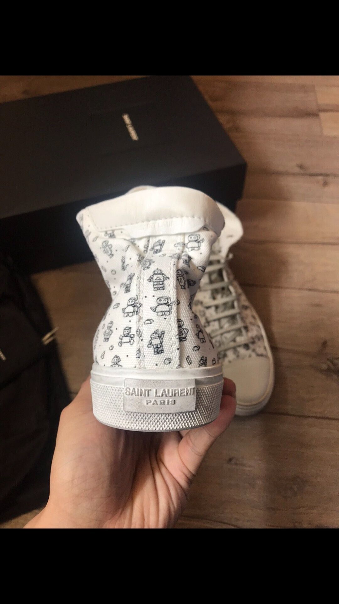 Saint Laurent Paris Saint Laurent White High-Top Canvas Leather Sneakers Size US 9.5 / EU 42-43 - 3 Thumbnail