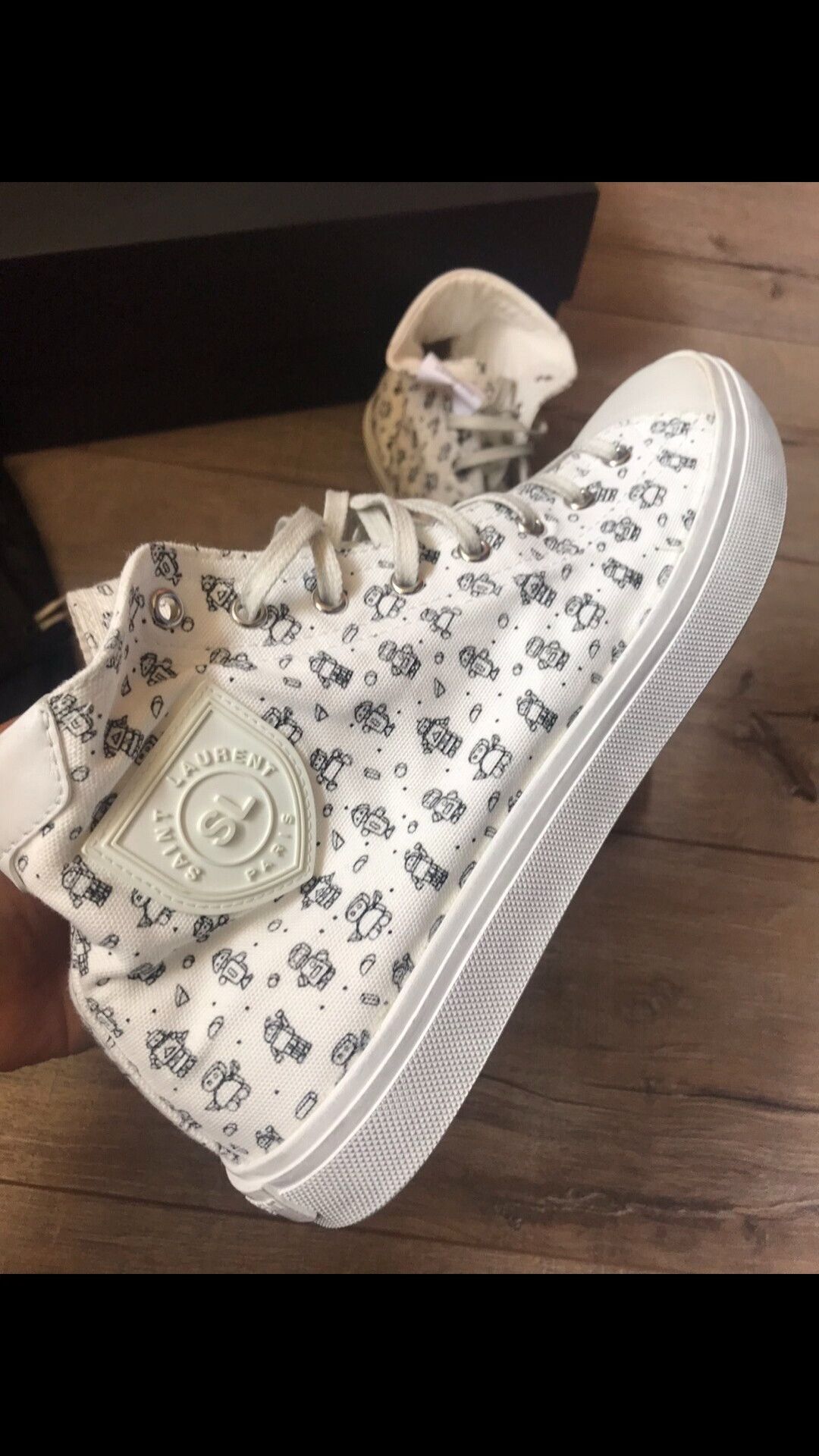 Saint Laurent Paris Saint Laurent White High-Top Canvas Leather Sneakers Size US 9.5 / EU 42-43 - 4 Thumbnail