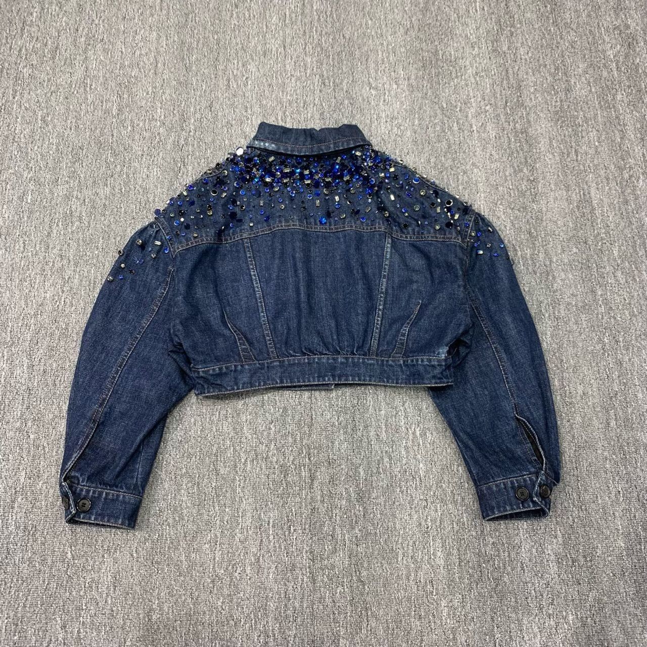 Miu Miu MiuMiu Blue Rhinestone Denim Cropped Jacket Size M / US 6-8 / IT 42-44 - 2 Thumbnail
