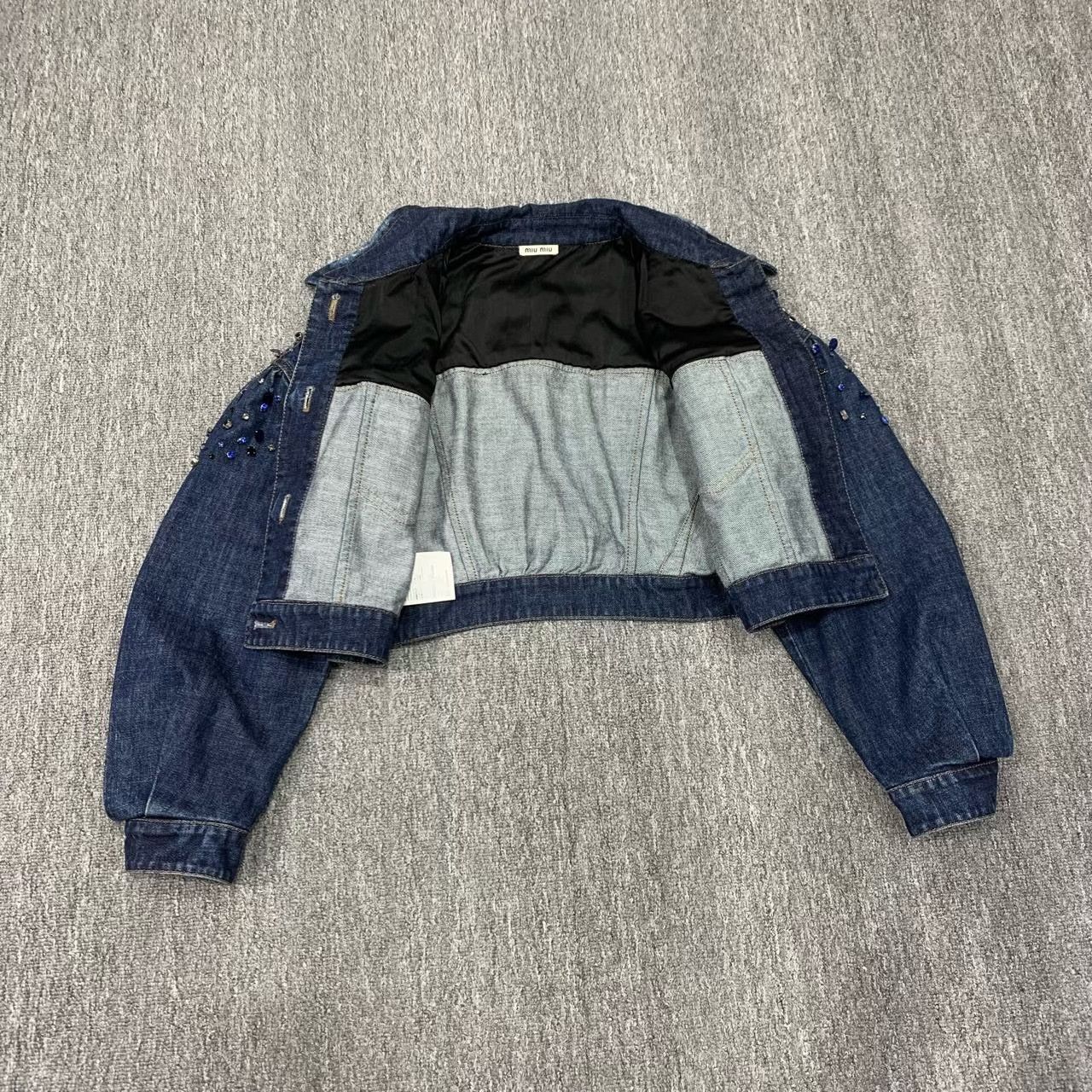 Miu Miu MiuMiu Blue Rhinestone Denim Cropped Jacket Size M / US 6-8 / IT 42-44 - 8 Thumbnail