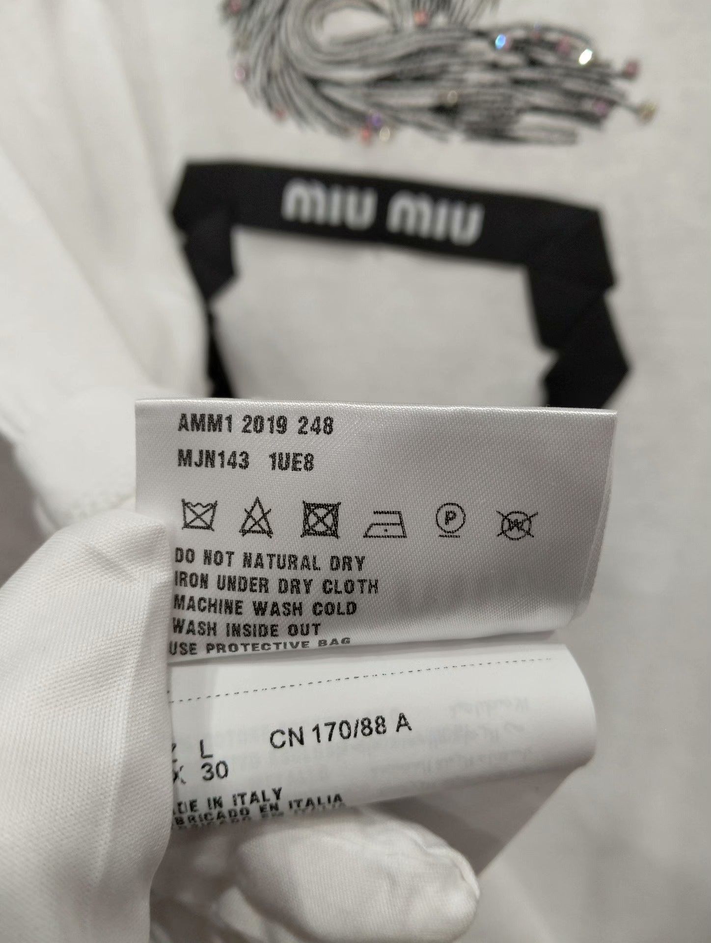 Miu Miu MIUMIU White T-shirt with Black Floral Graphic Size L / US 10 / IT 46 - 4 Thumbnail