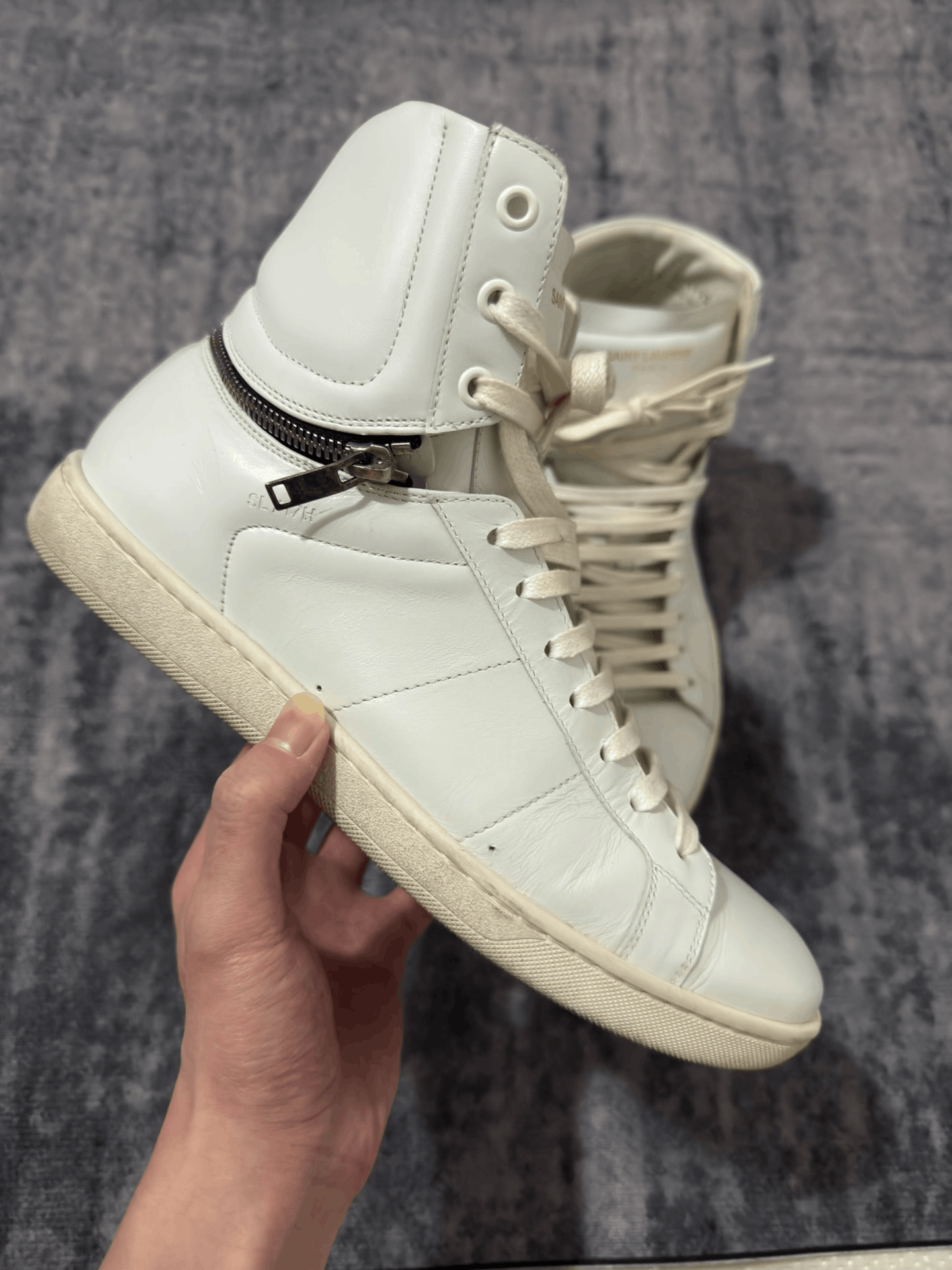 Saint Laurent Paris Saint Laurent White High-Top Zipper Sneakers Size US 8 / EU 41 - 2 Thumbnail