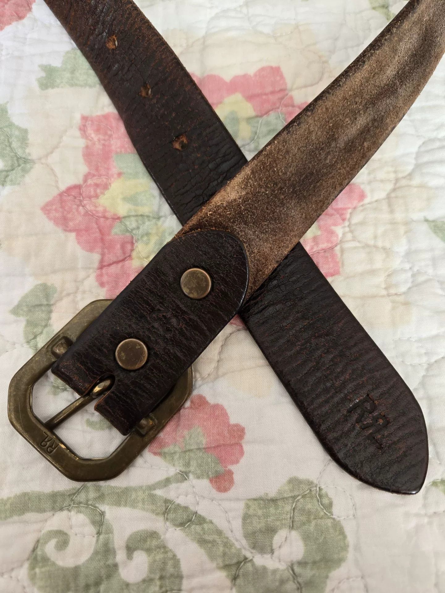 RRL Ralph Lauren RRL W32 Octagonal Buckle Cracked Belt Size ONE SIZE - 4 Thumbnail
