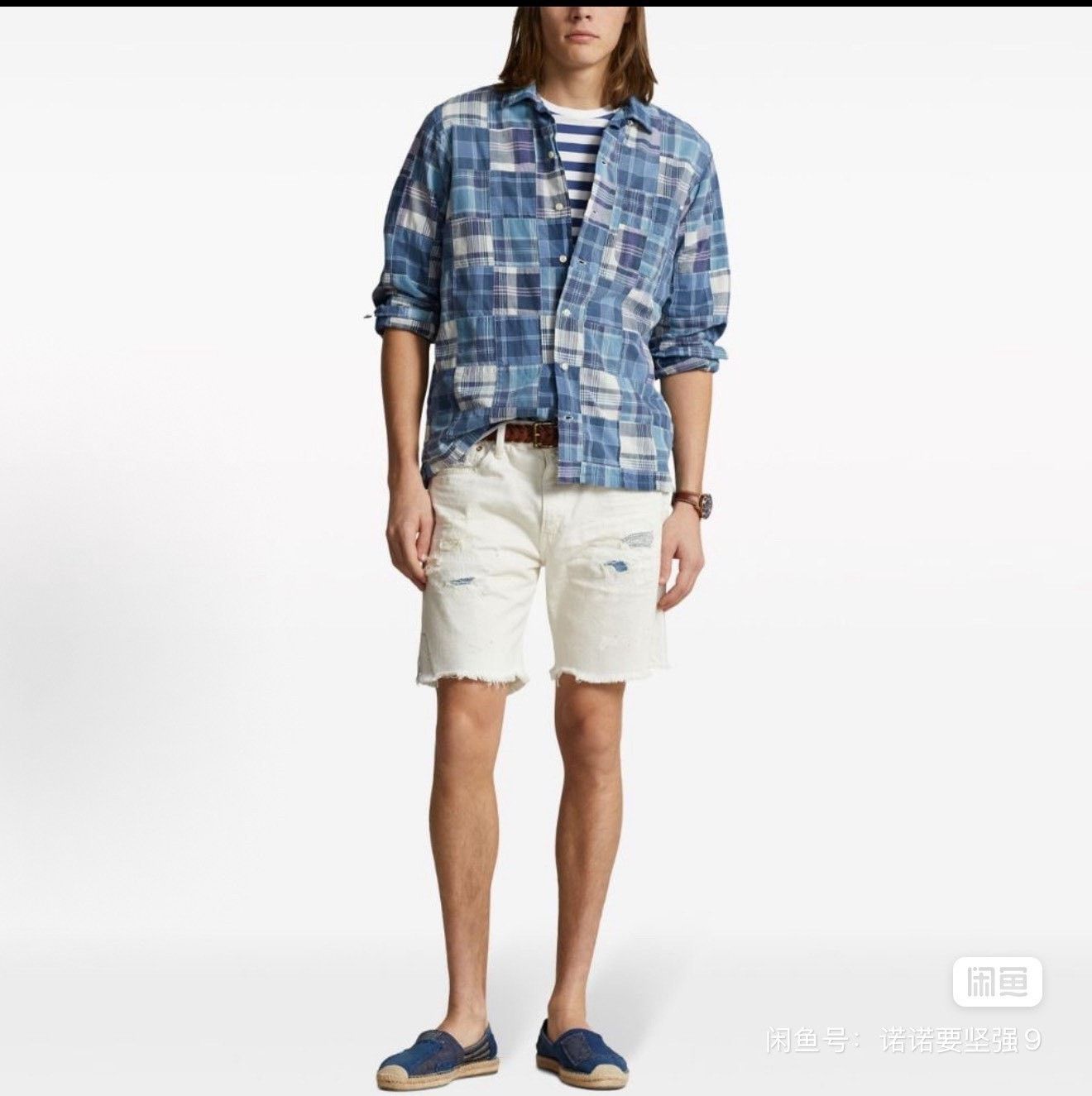 Polo Ralph Lauren Polo Washed Indigo Patch Distressed White Denim Shorts Size US 32 / EU 48 - 9 Thumbnail