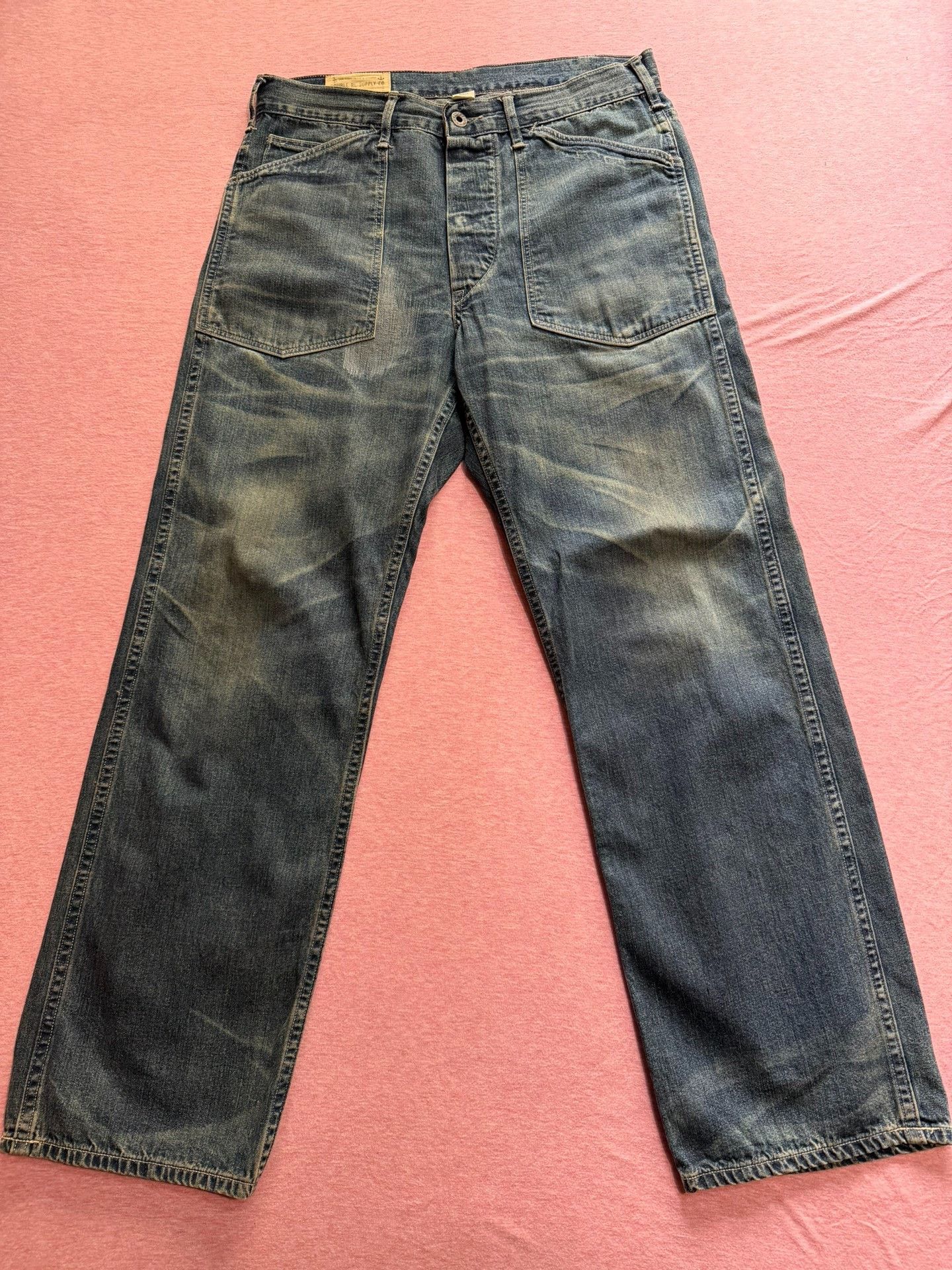 RRL Ralph Lauren RRL Mid-High Waist Heavy Wash Denim Cargo Pants Size US 30 / EU 46 - 2 Thumbnail