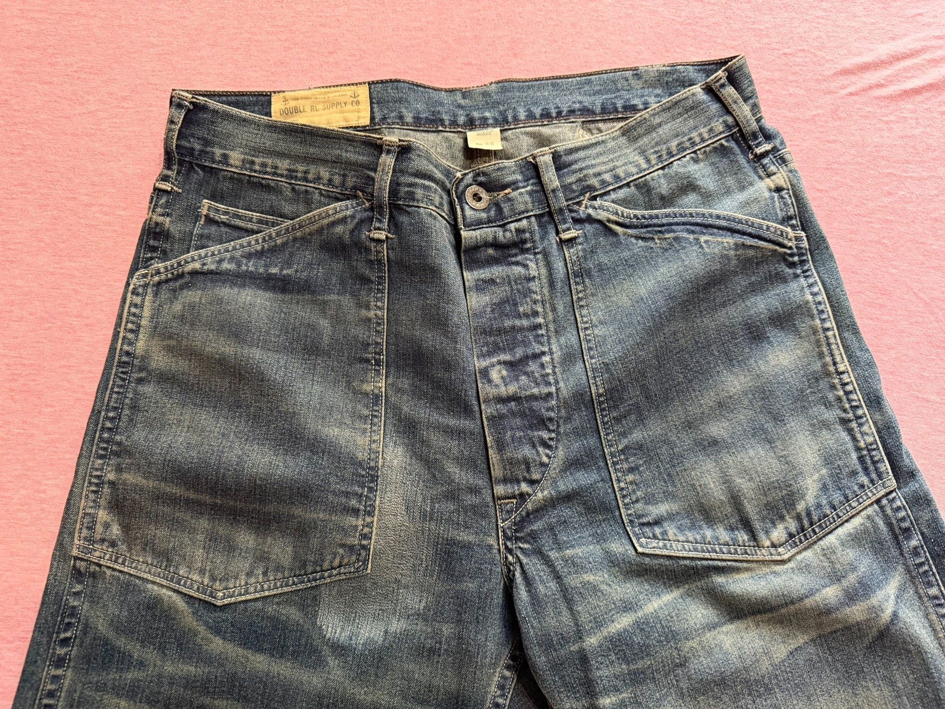 RRL Ralph Lauren RRL Mid-High Waist Heavy Wash Denim Cargo Pants Size US 30 / EU 46 - 5 Thumbnail