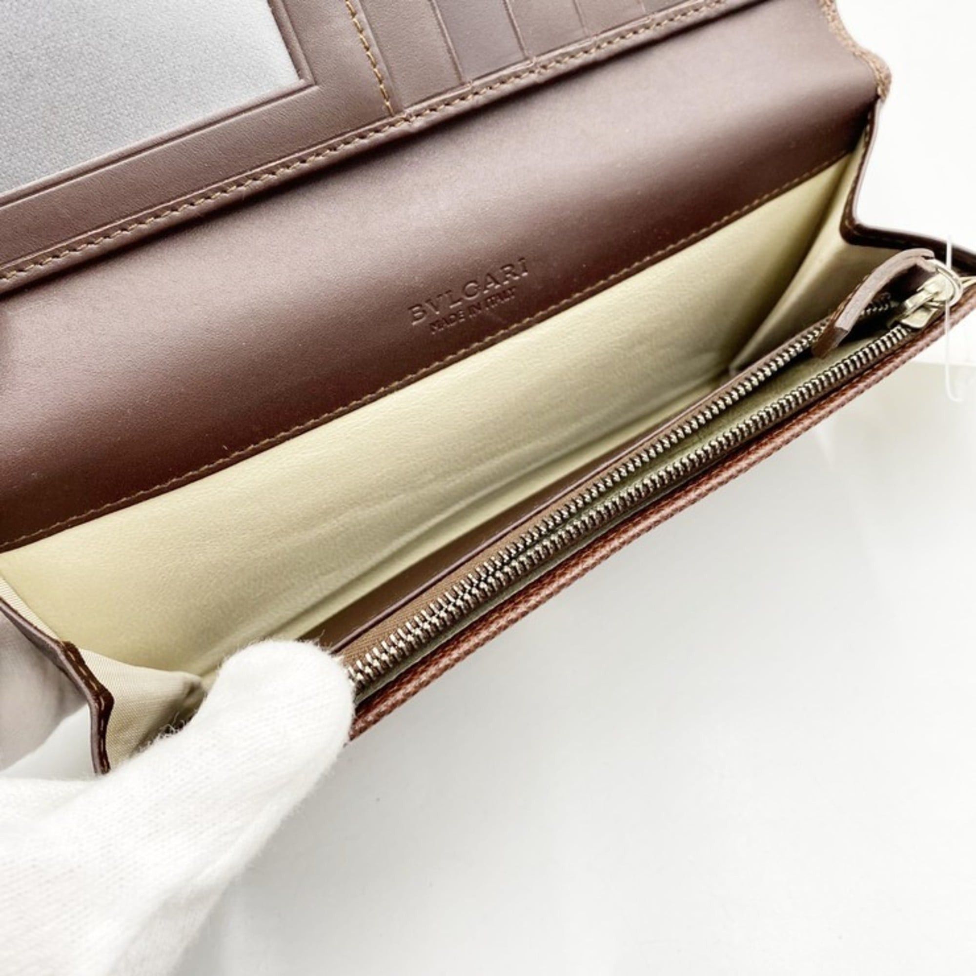 Bvlgari BVLGARI Bulgari 282526 Brown Leather Bi-fold Long Wallet with Clip for Men and Women Size ONE SIZE - 10 Thumbnail