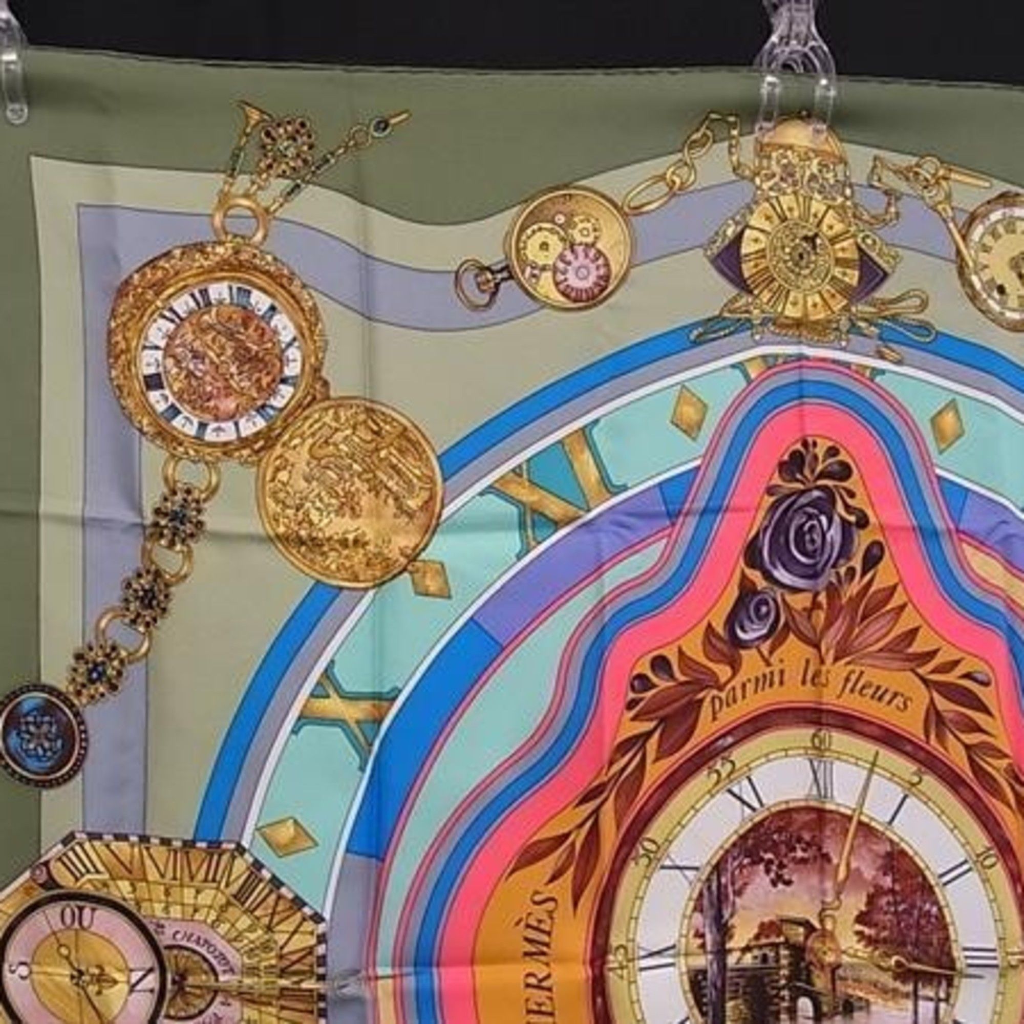 Hermes HERMES scarf/muffler, Carre 90, "Parmi les fleurs je compte heures" (Time spent among flowers), multicolor silk, women's. Size ONE SIZE - 2 Thumbnail