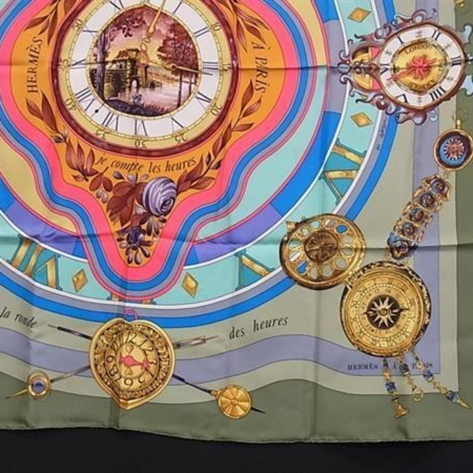 Hermes HERMES scarf/muffler, Carre 90, "Parmi les fleurs je compte heures" (Time spent among flowers), multicolor silk, women's. Size ONE SIZE - 3 Thumbnail