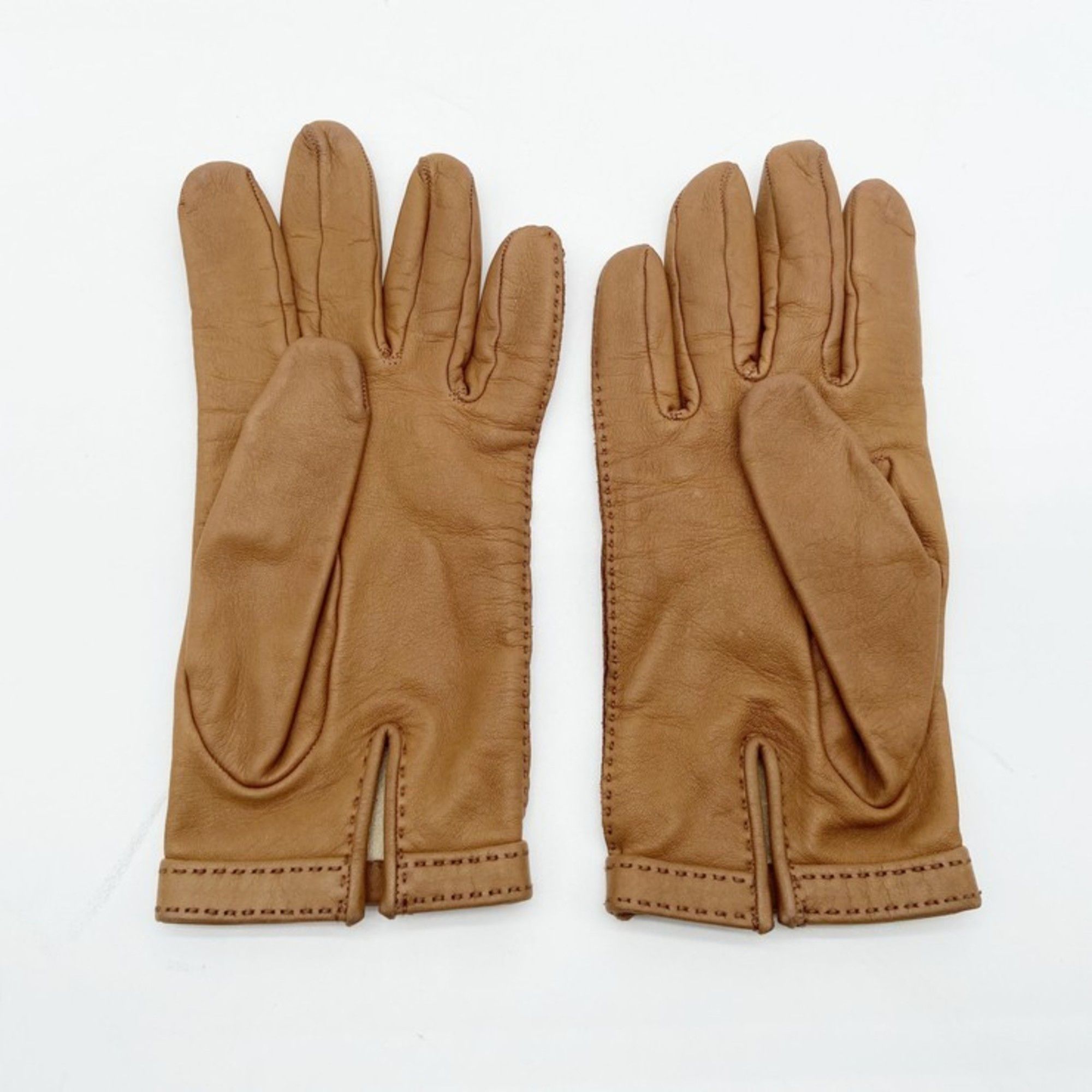 Hermes Hermes Gloves H Brown Leather Women's Size ONE SIZE - 2 Thumbnail