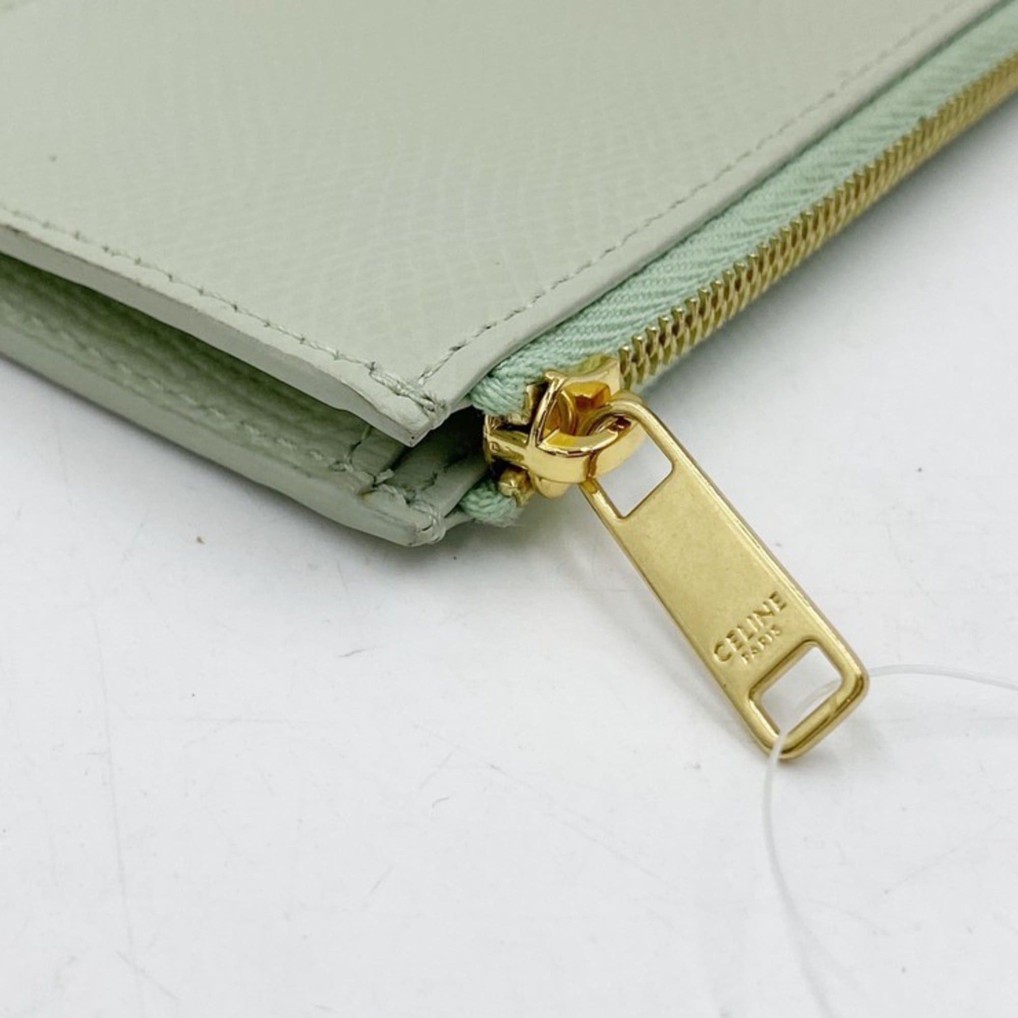 Celine CELINE Card Wallet/Coin Purse Fragment Case 10J89 Pastel Green Leather Women's Size ONE SIZE - 6 Thumbnail