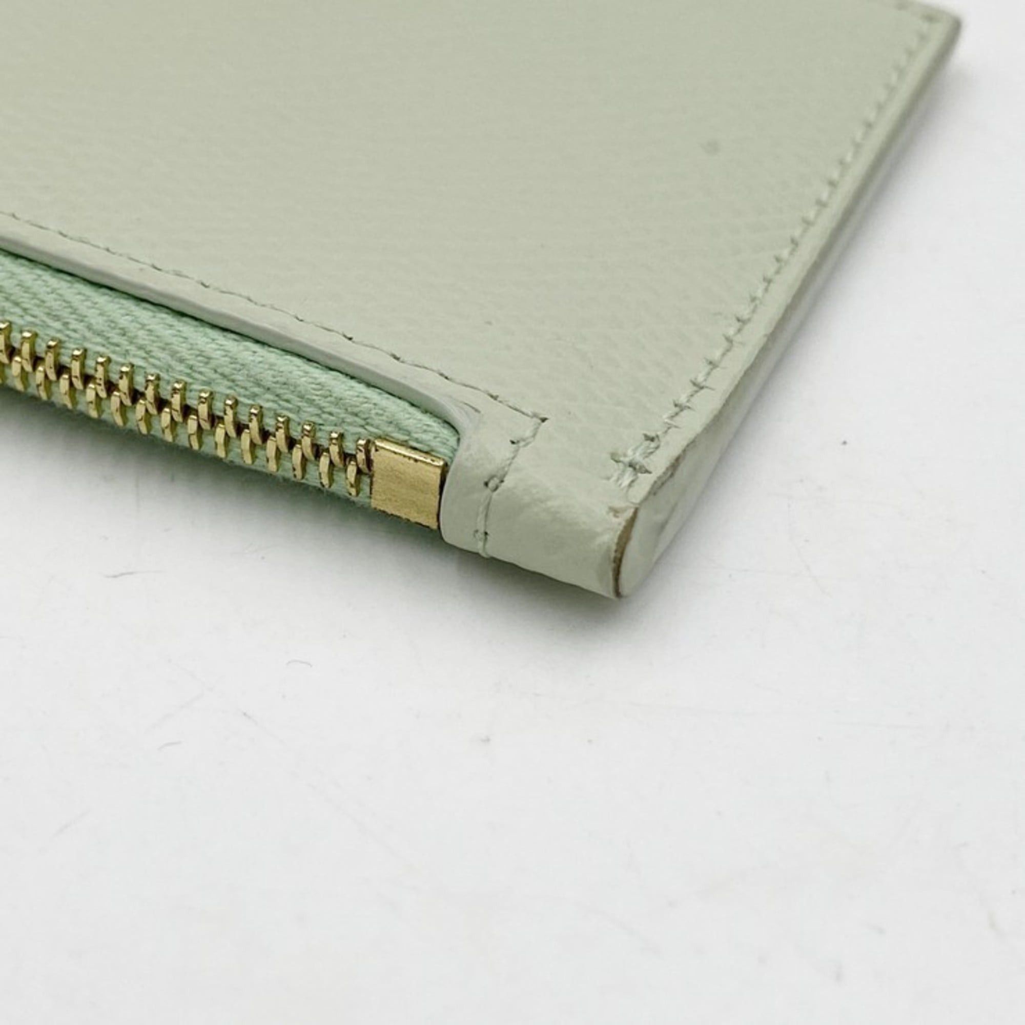 Celine CELINE Card Wallet/Coin Purse Fragment Case 10J89 Pastel Green Leather Women's Size ONE SIZE - 7 Thumbnail