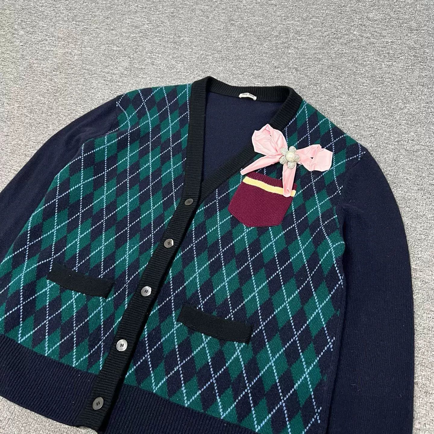 Miu Miu Miu Miu Bow Argyle Knit Cardigan Size S / US 4 / IT 40 - 4 Thumbnail