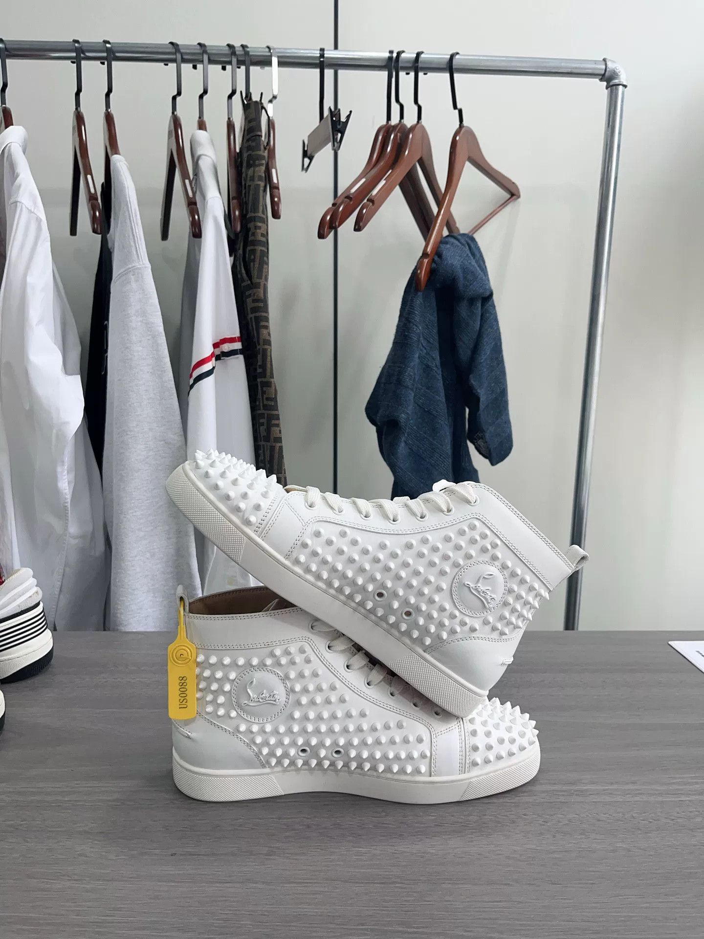 Christian Louboutin Christian Louboutin White High-Top Spiked Sneakers Size US 10 / EU 43 - 5 Thumbnail