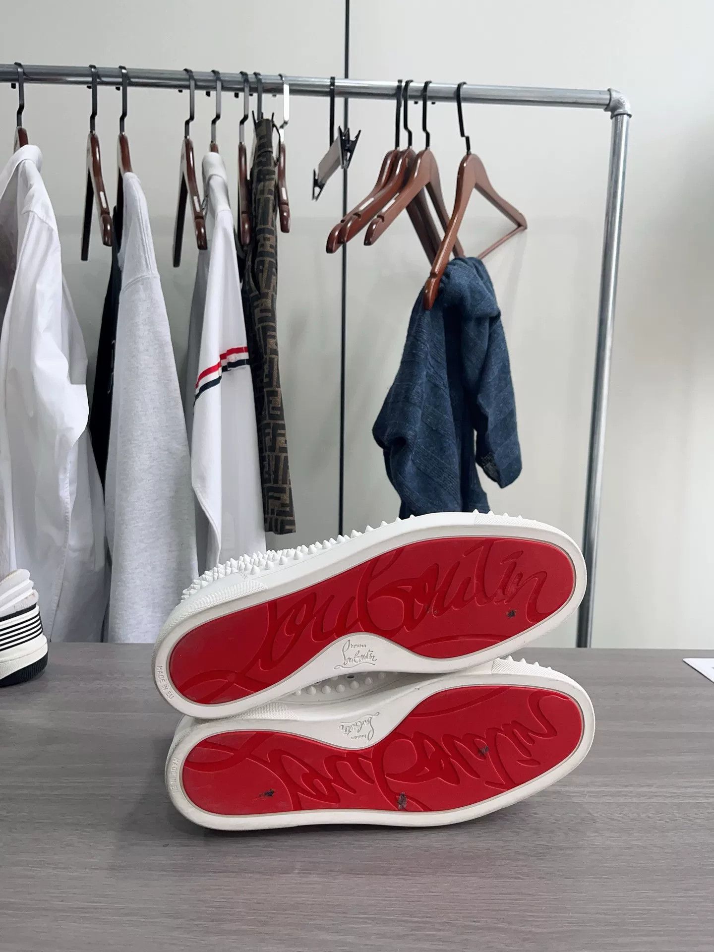 Christian Louboutin Christian Louboutin White High-Top Spiked Sneakers Size US 10 / EU 43 - 8 Thumbnail