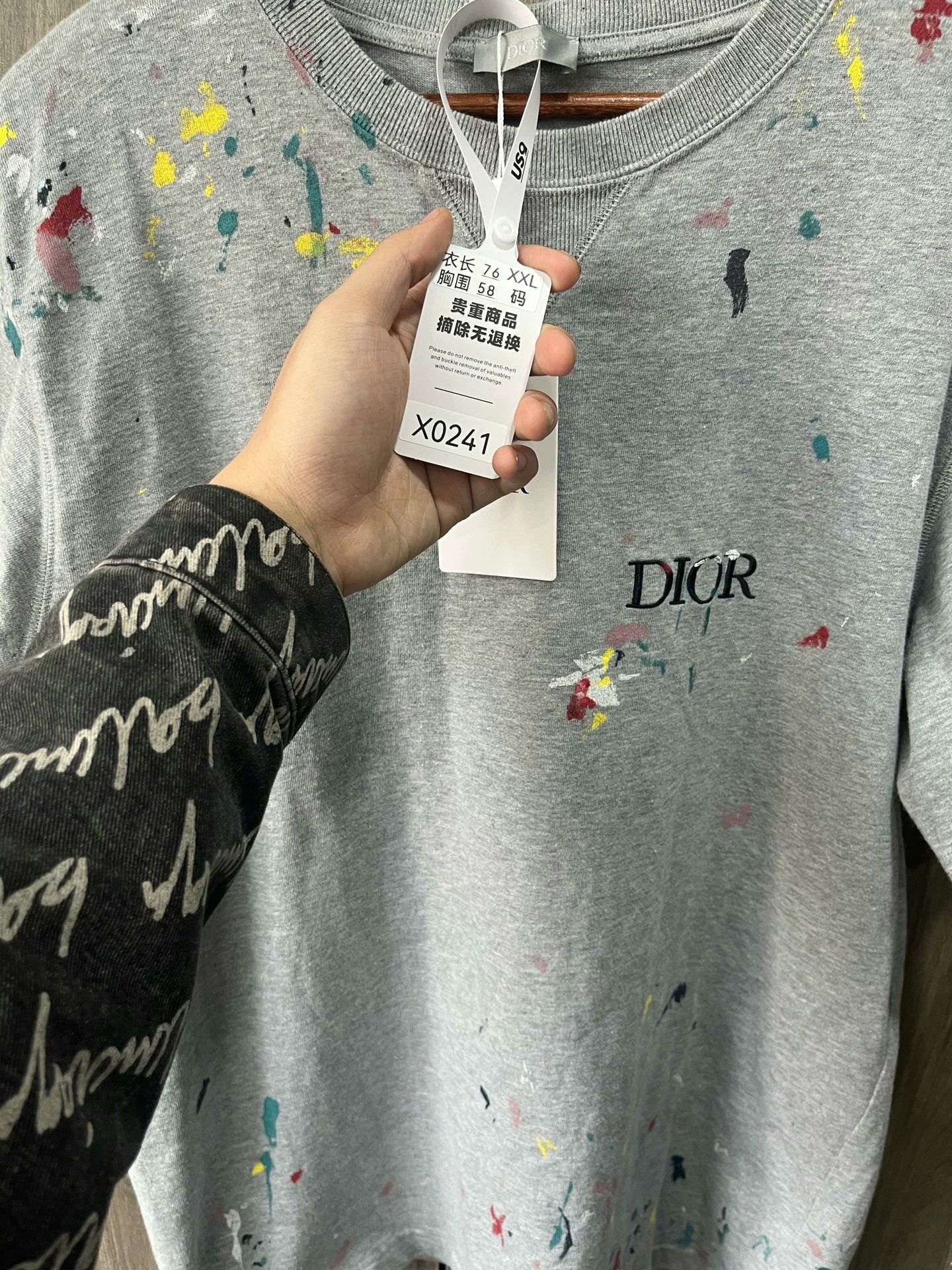 Dior DIOR Embroidered Logo Splatter Gray Tee Size US XXL / EU 58 / 5 - 8 Thumbnail