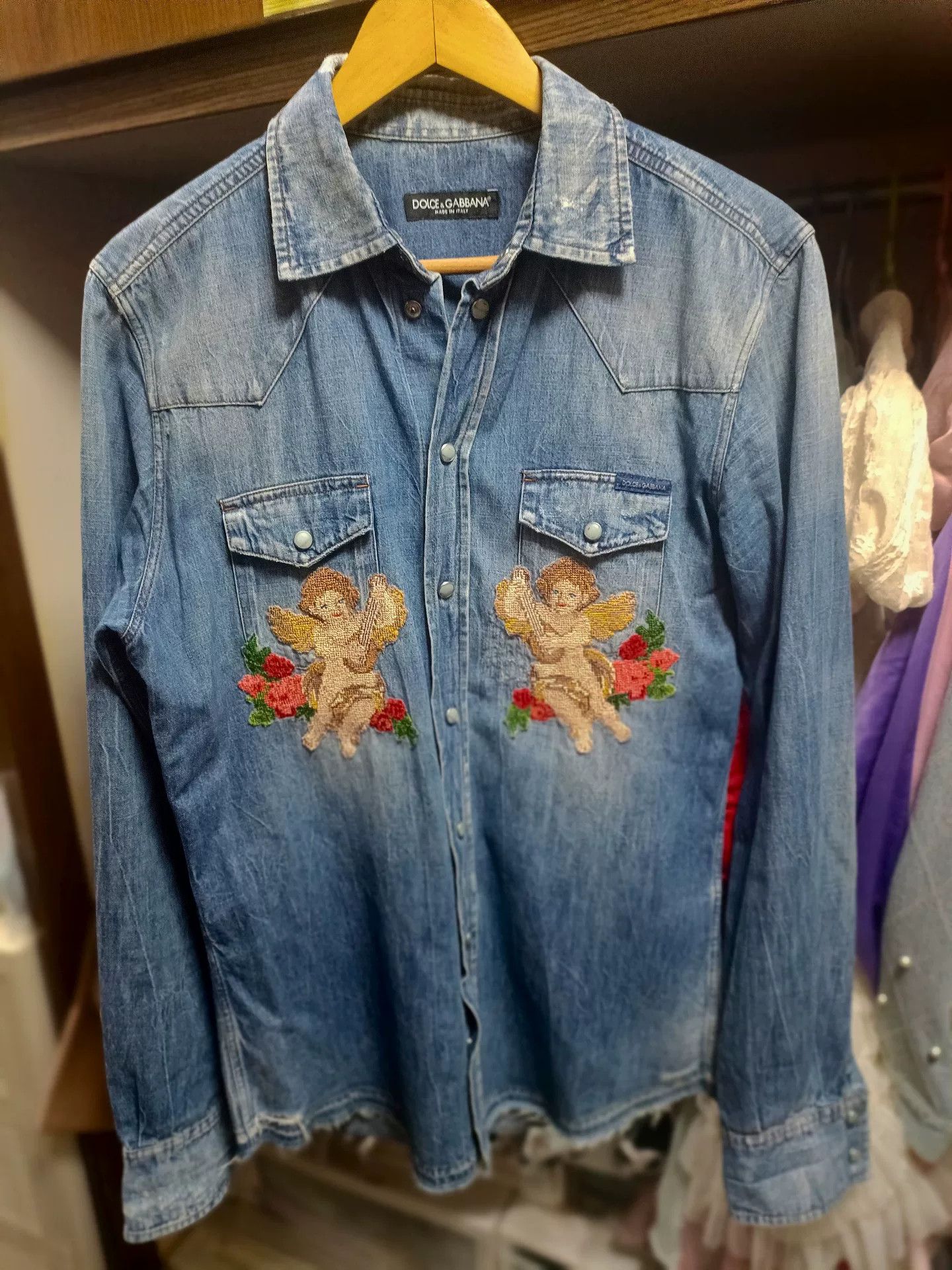 Dolce & Gabbana Dolce & Gabbana Angel Embroidery Denim Shirt Size US M / EU 48-50 / 2 - 2 Thumbnail