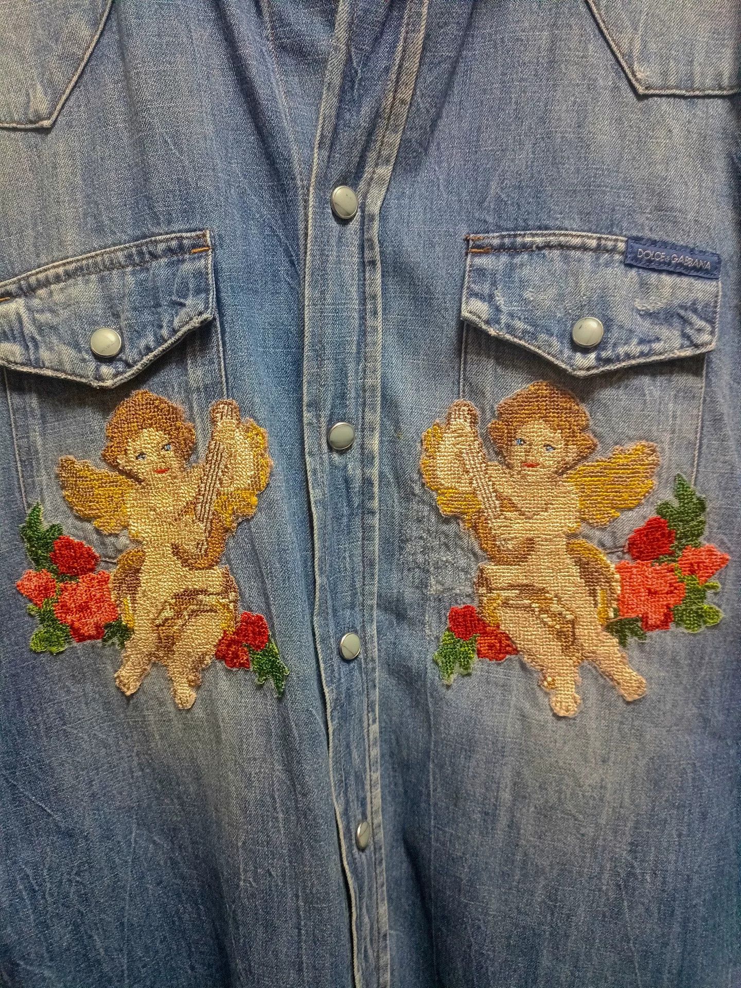 Dolce & Gabbana Dolce & Gabbana Angel Embroidery Denim Shirt Size US M / EU 48-50 / 2 - 4 Thumbnail