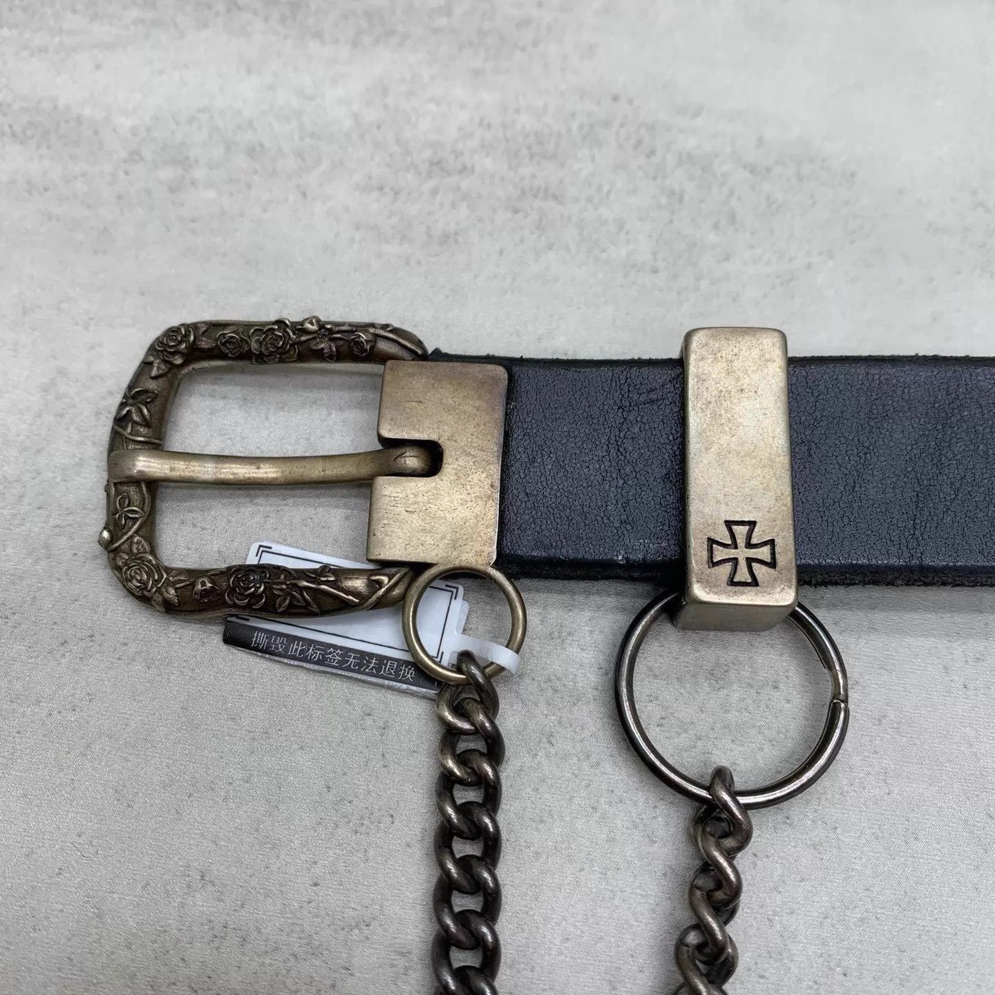 Enfants Riches Deprimes Black Leather Belt with Decorative Buckle and Chain Size ONE SIZE - 7 Thumbnail