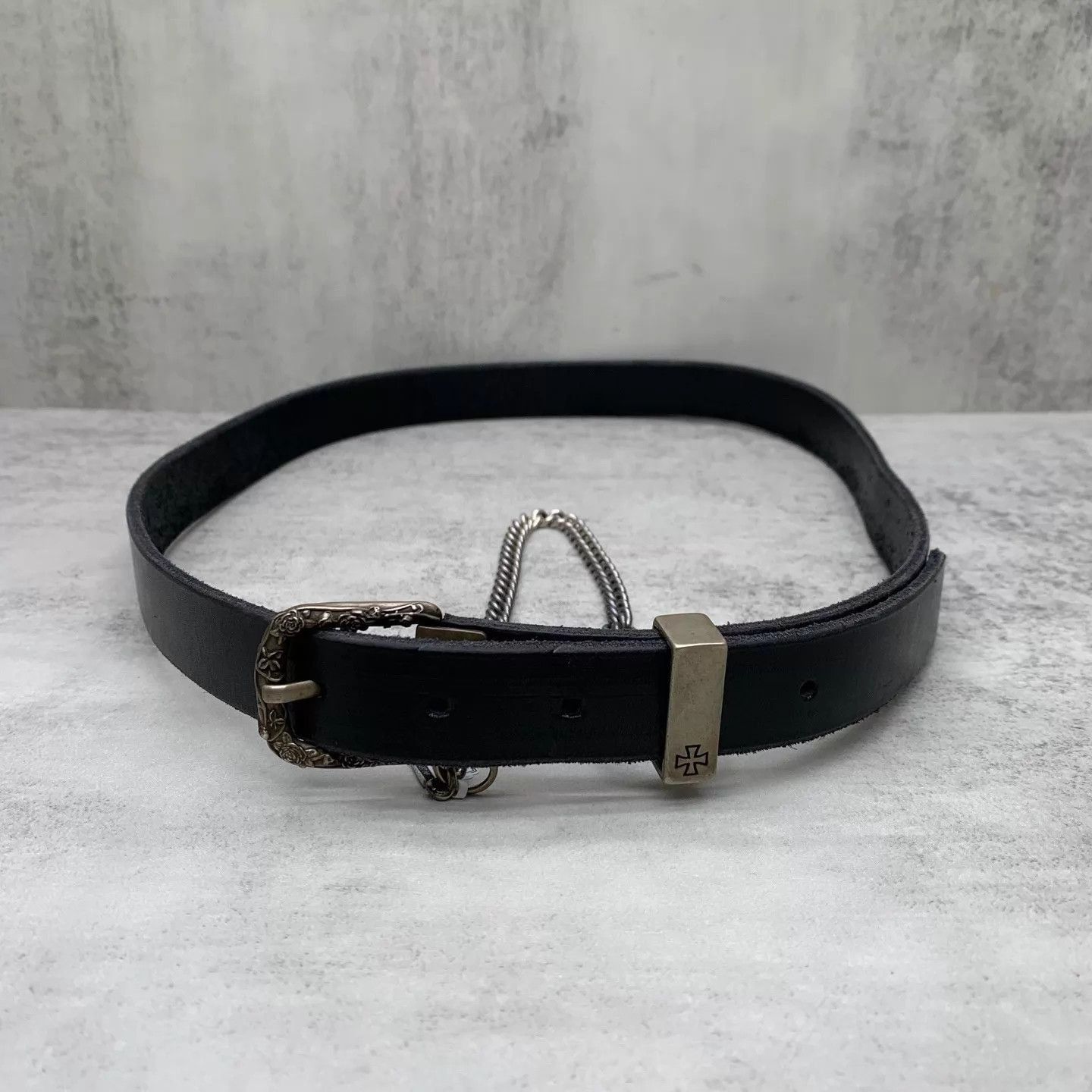 Enfants Riches Deprimes Black Leather Belt with Decorative Buckle and Chain Size ONE SIZE - 2 Thumbnail