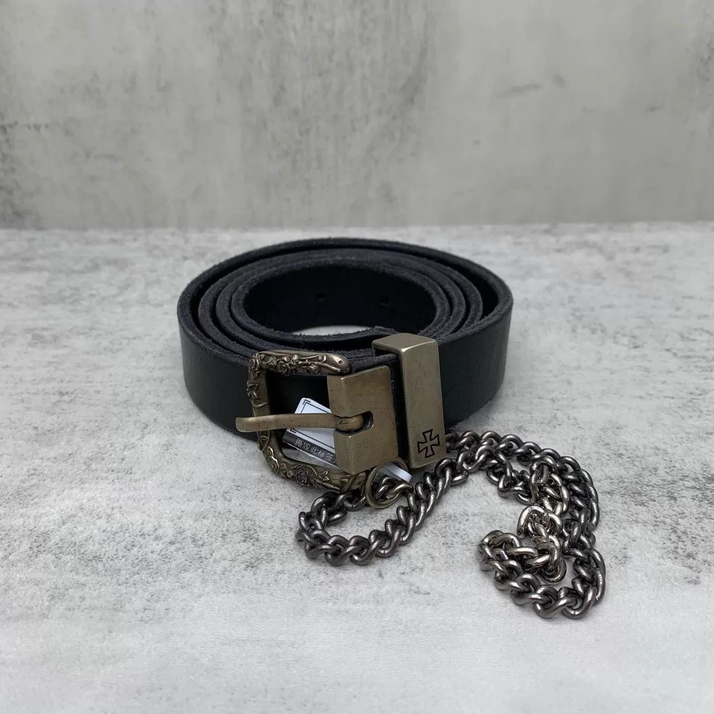 Enfants Riches Deprimes Black Leather Belt with Decorative Buckle and Chain Size ONE SIZE - 5 Thumbnail