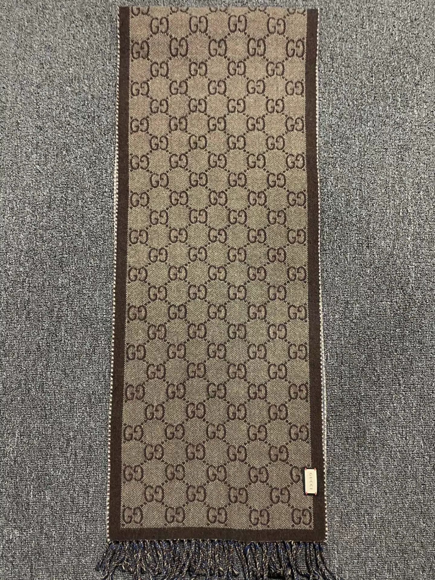 Gucci Blue GG Pattern Scarf with Fringe Size ONE SIZE - 3 Thumbnail