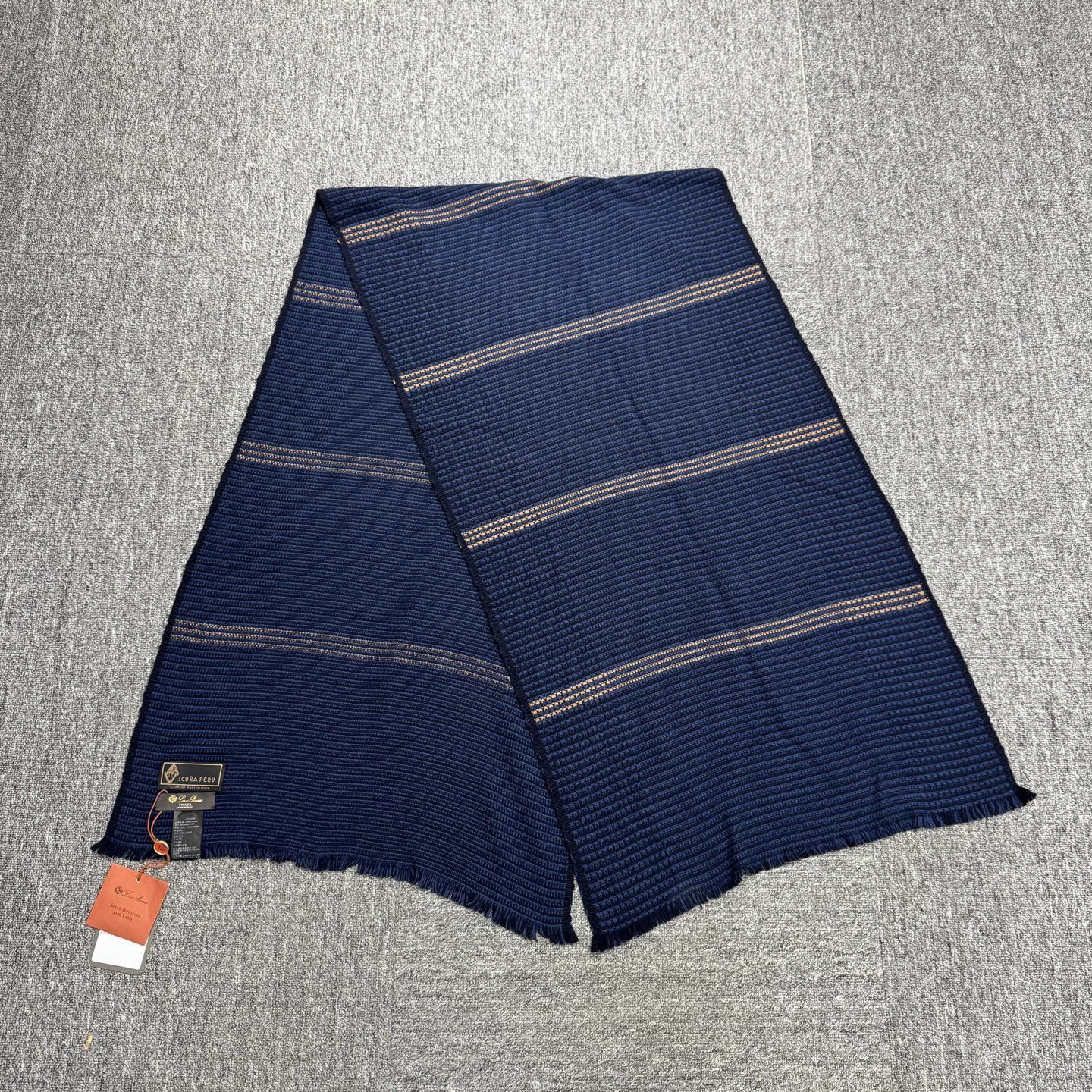 Loro Piana Blue Striped Knit Scarf with Fringe Size ONE SIZE - 5 Thumbnail