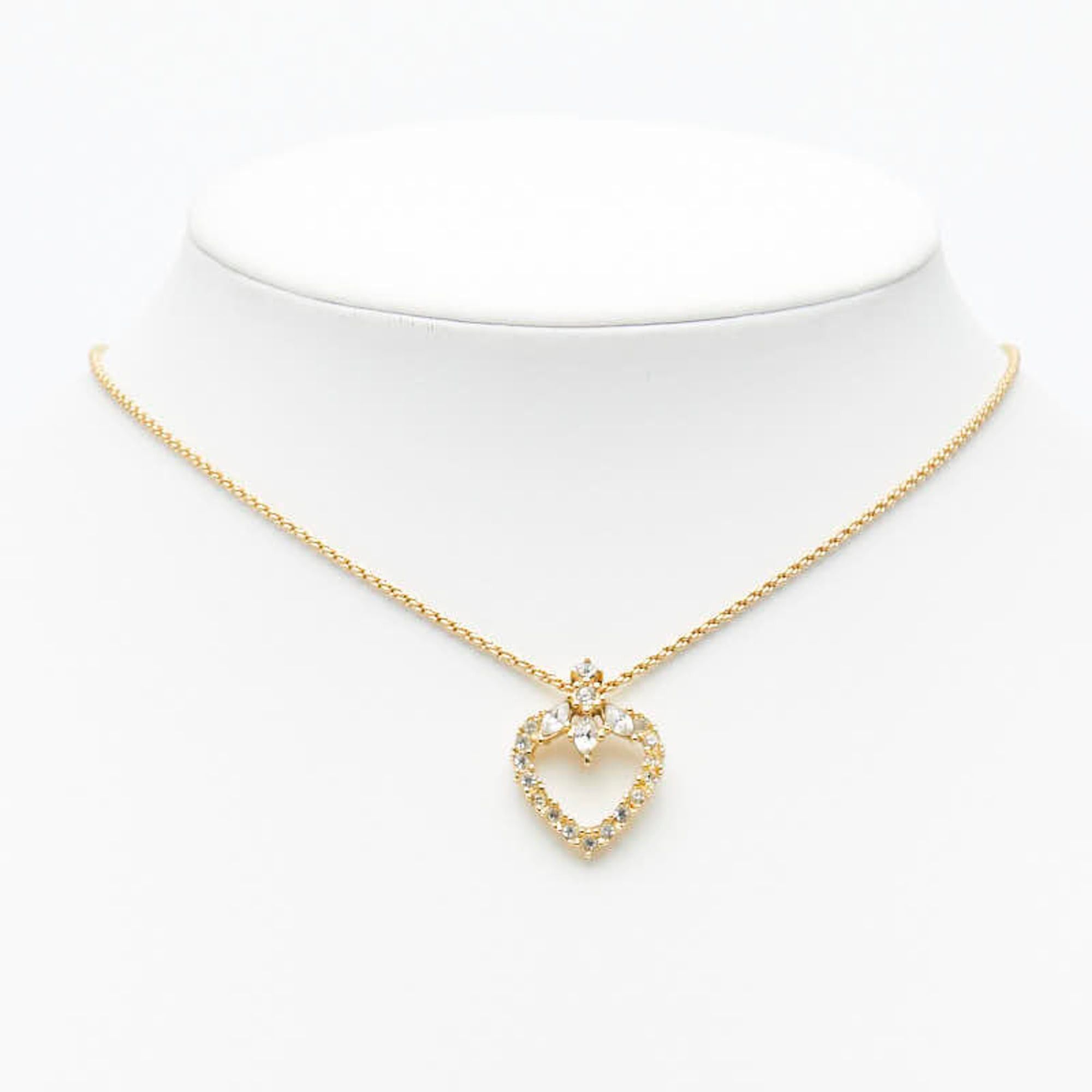 Dior Christian Dior Dior Heart Motif Necklace, Gold Plated Rhinestone, Women's Size ONE SIZE - 7 Thumbnail