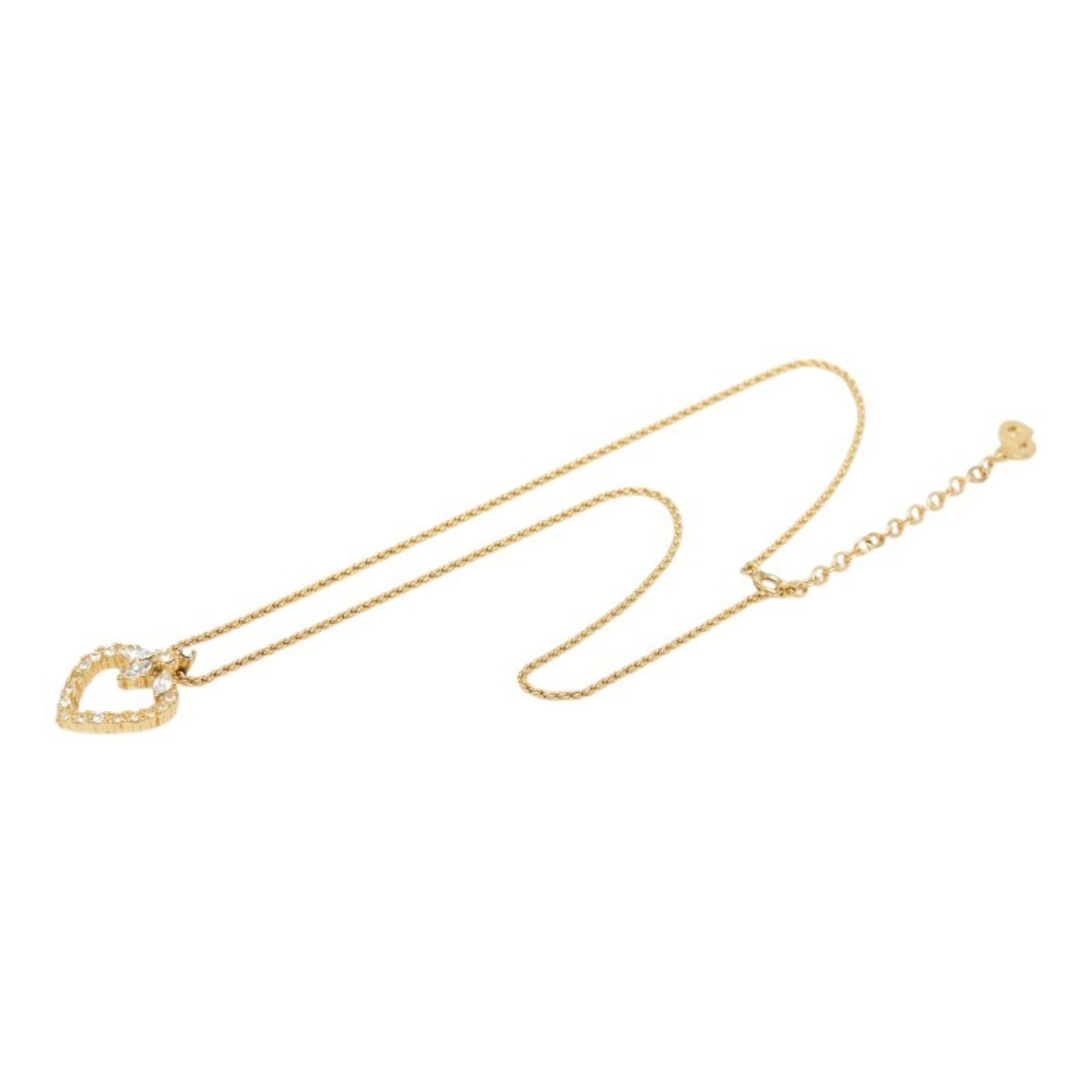 Dior Christian Dior Dior Heart Motif Necklace, Gold Plated Rhinestone, Women's Size ONE SIZE - 4 Thumbnail