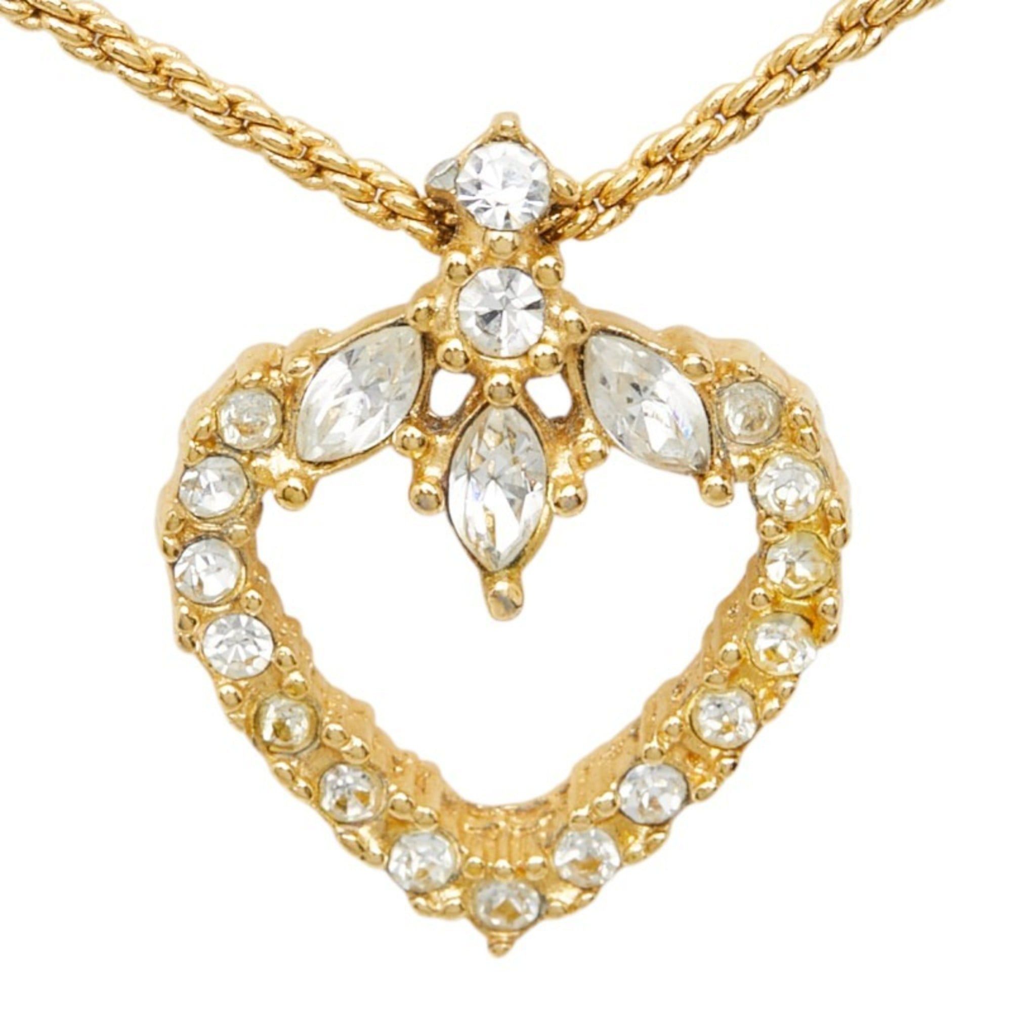 Dior Christian Dior Dior Heart Motif Necklace, Gold Plated Rhinestone, Women's Size ONE SIZE - 2 Thumbnail