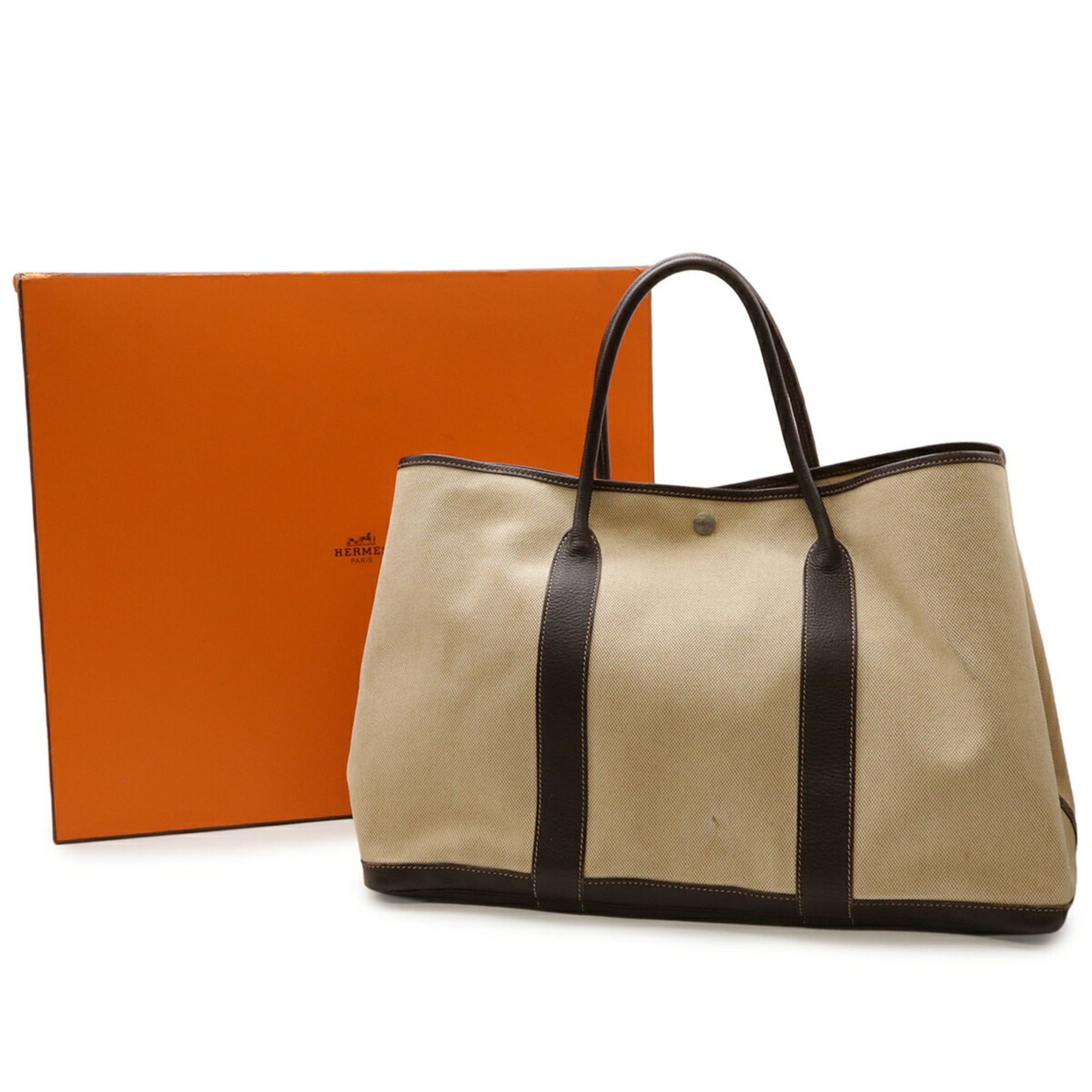 Hermes HERMES Garden MM Tote Bag, Handbag, Shoulder Tote, Toile H Leather, Beige, Dark Brown, Stamp Size ONE SIZE - 9 Thumbnail