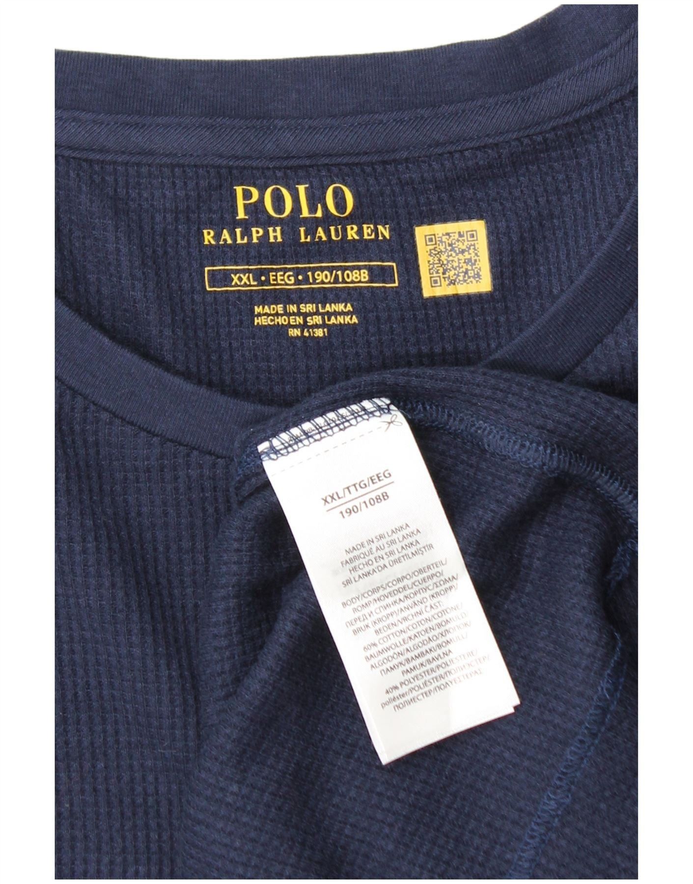 Polo Ralph Lauren Mens Top Long Sleeve 2XL Navy Blue Cotton Size US XL / EU 56 / 4 - 3 Thumbnail