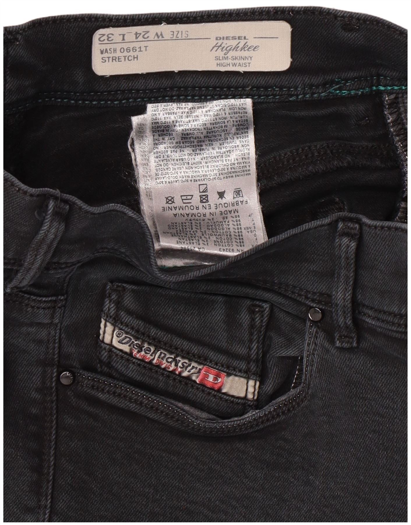 Diesel Womens Highkee High Waist Skinny Slim Jeans W24 L27 Black Co Size 24" / US 00 / IT 34 - 3 Thumbnail