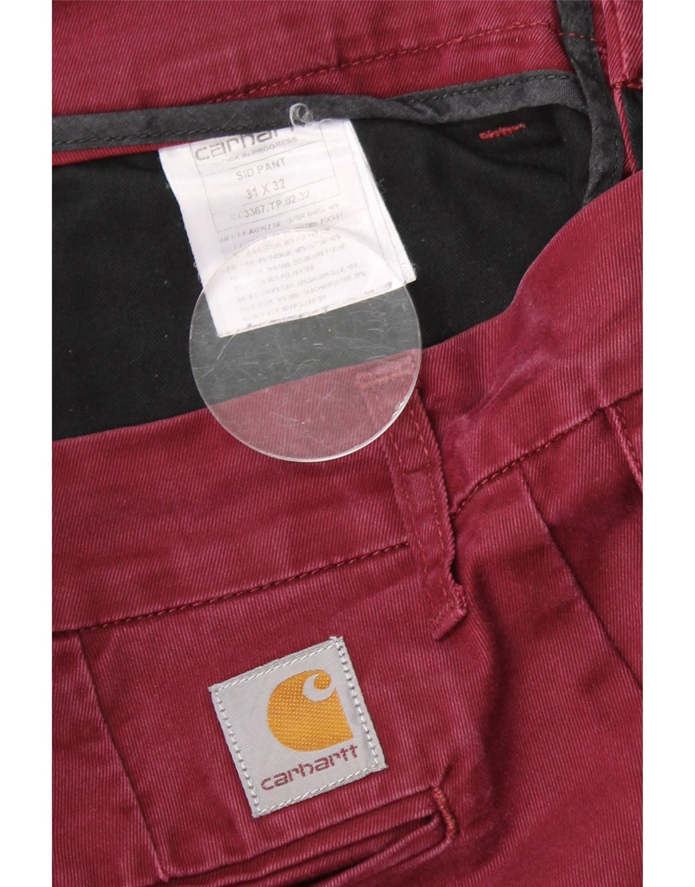 Carhartt Womens Slim Chino Trousers W31 L30 Burgundy Cotton Size 34" / US 12 / IT 48 - 3 Thumbnail