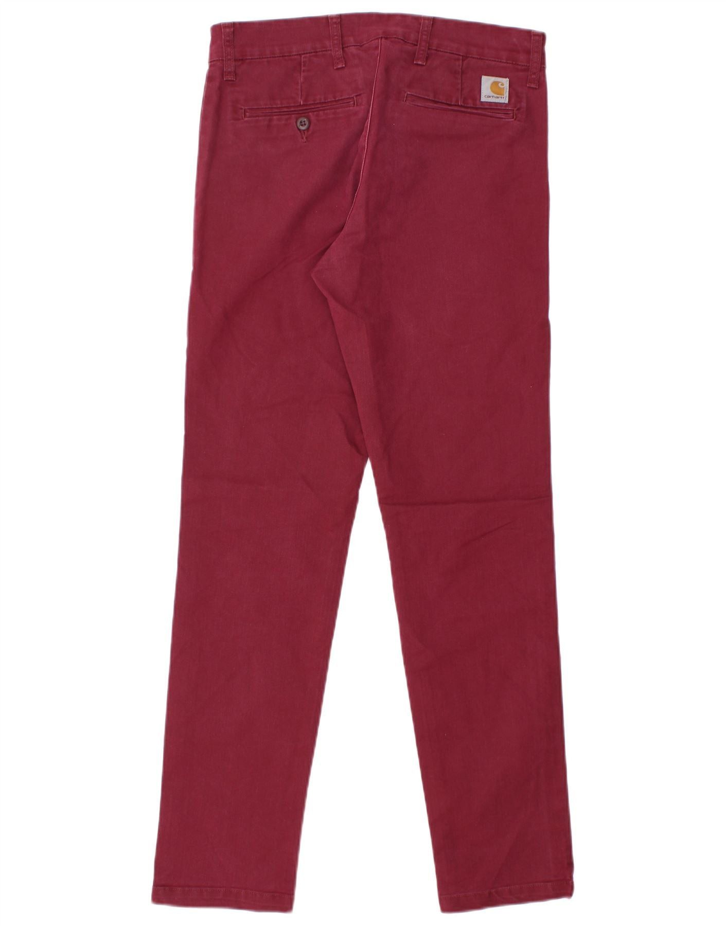 Carhartt Womens Slim Chino Trousers W31 L30 Burgundy Cotton Size 34" / US 12 / IT 48 - 2 Thumbnail