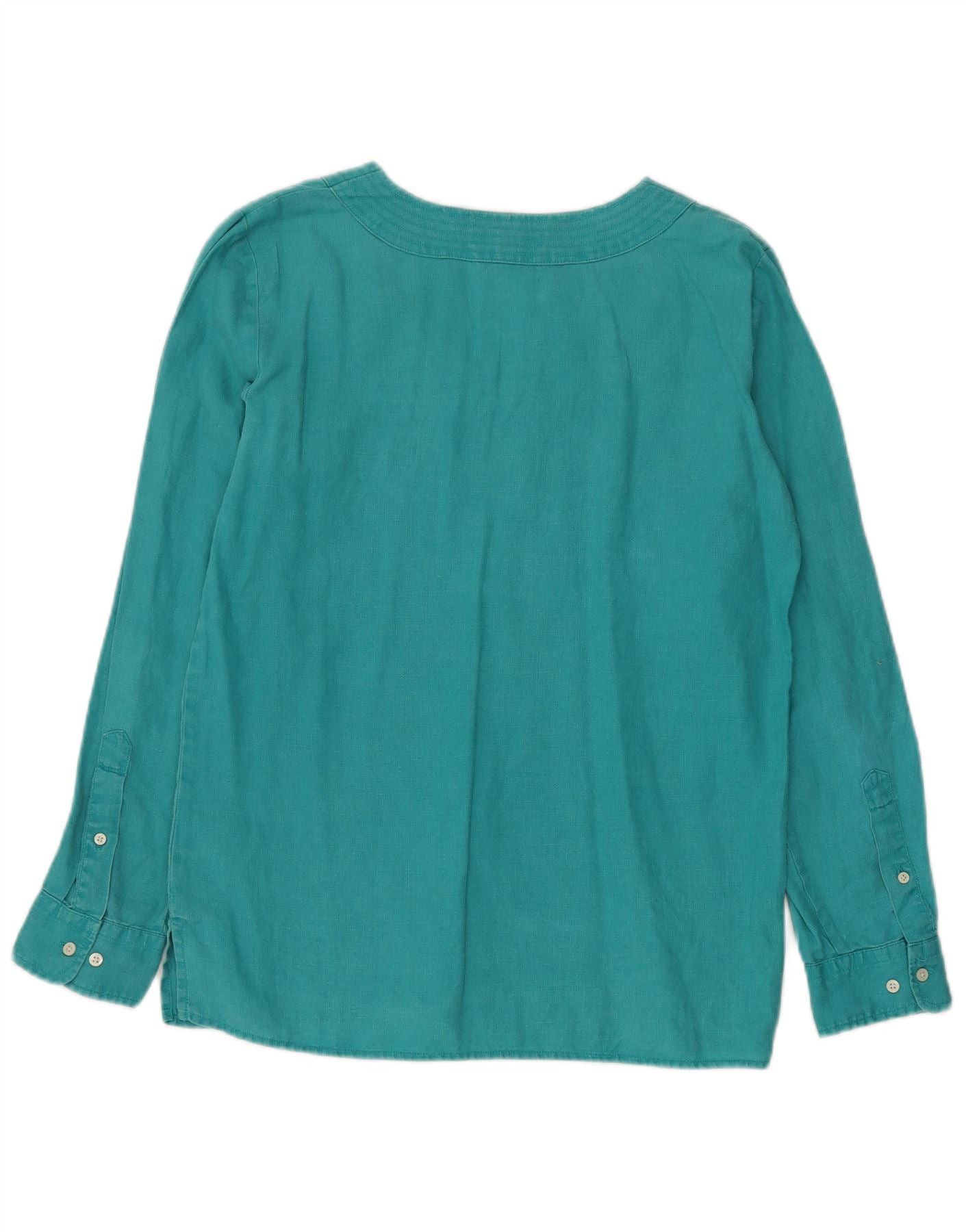 Ralph Lauren Womens Long Sleeve Blouse Top UK 14 Medium Turquoise Linen Size ONE SIZE - 2 Thumbnail