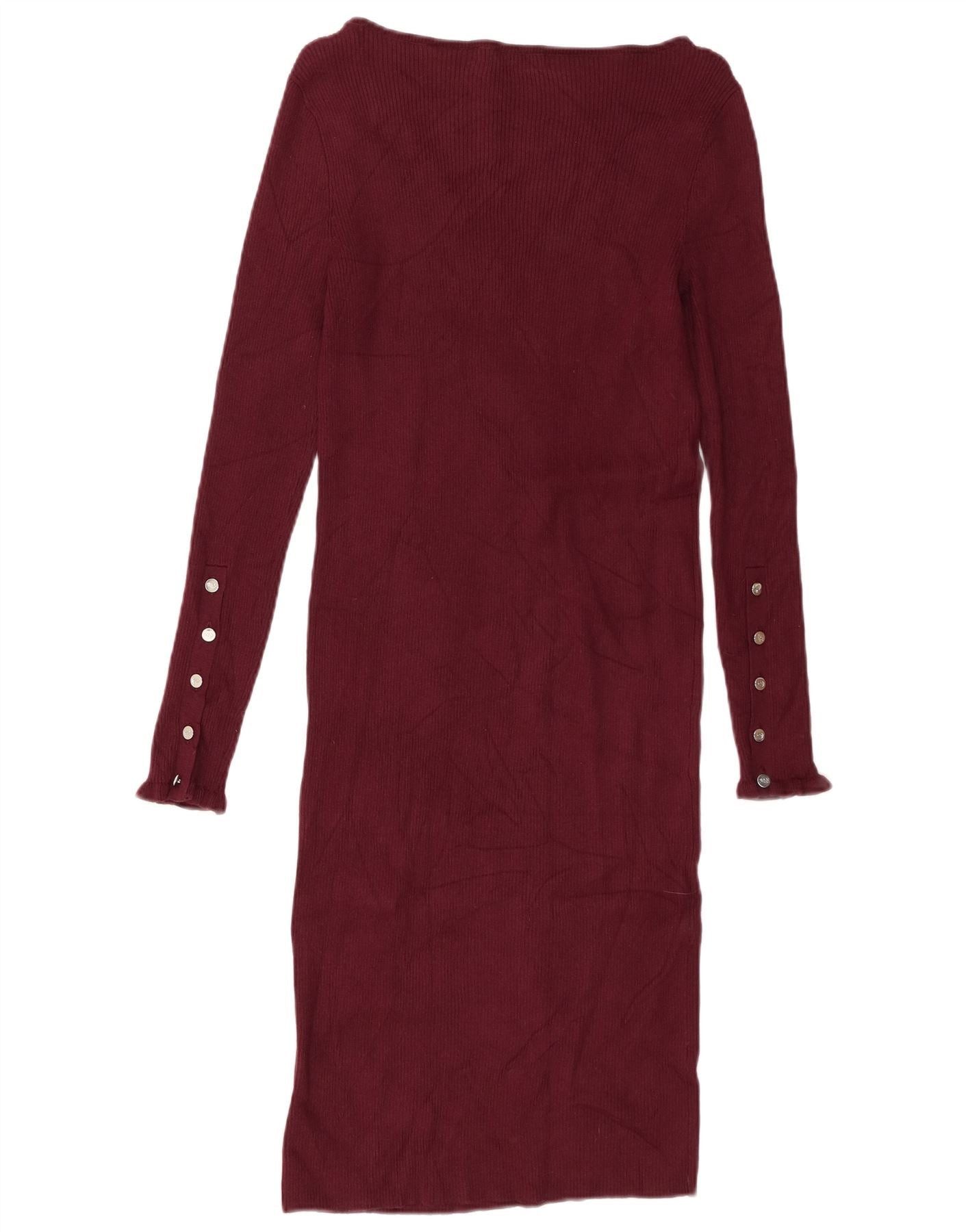 Ralph Lauren Womens Long Sleeve Bodycon Dress UK 8 Small Maroon Cotton Size XXS / US 00 / IT 34 - 2 Thumbnail