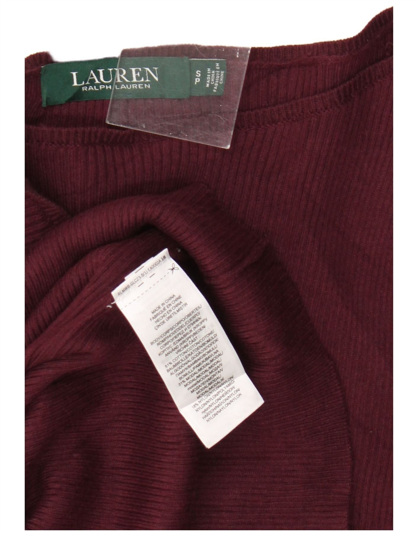 Ralph Lauren Womens Long Sleeve Bodycon Dress UK 8 Small Maroon Cotton Size XXS / US 00 / IT 34 - 3 Thumbnail