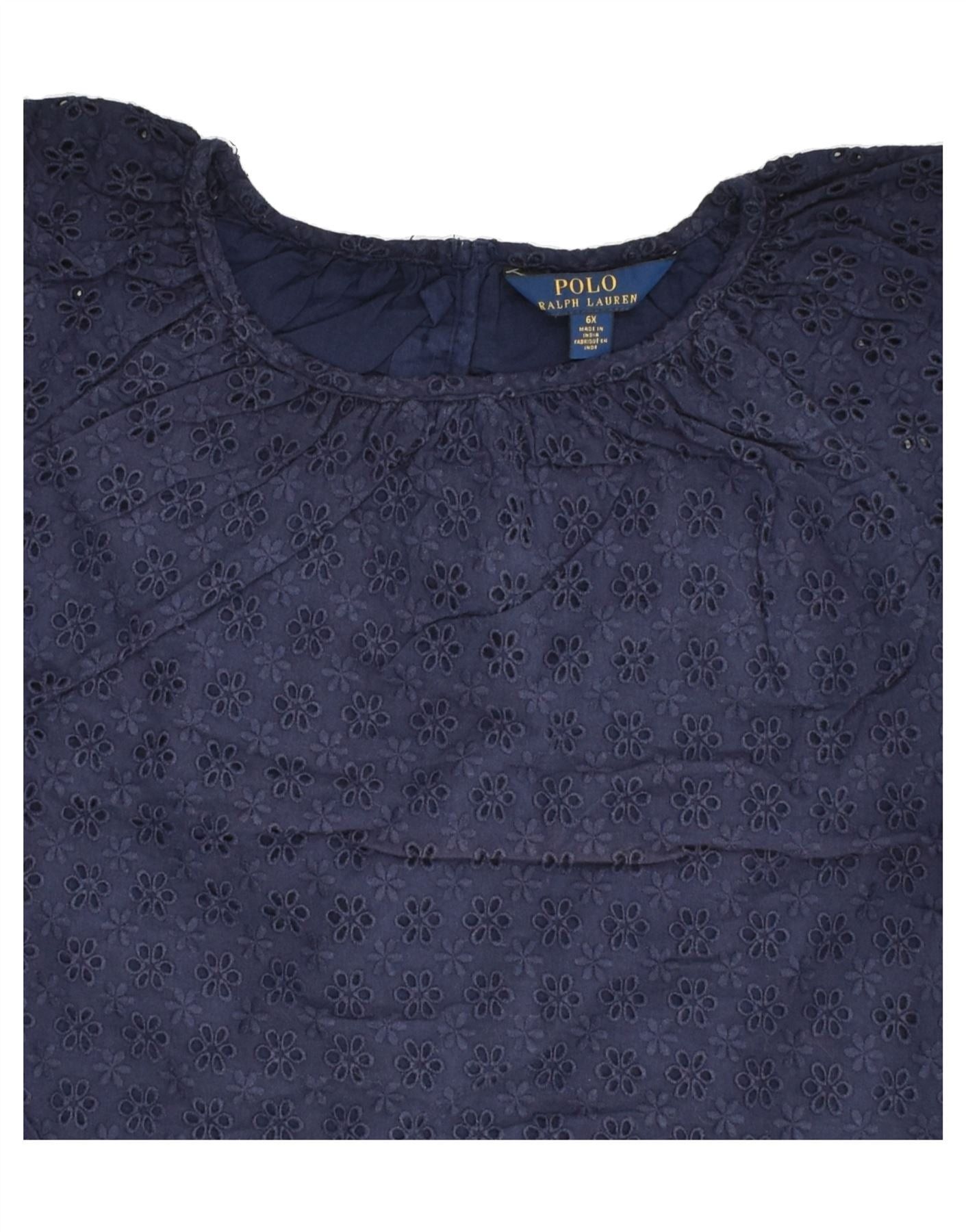 Polo Ralph Lauren Girls Blouse Top 5-6 Years Navy Blue Cotton Size XS / US 0-2 / IT 36-38 - 3 Thumbnail