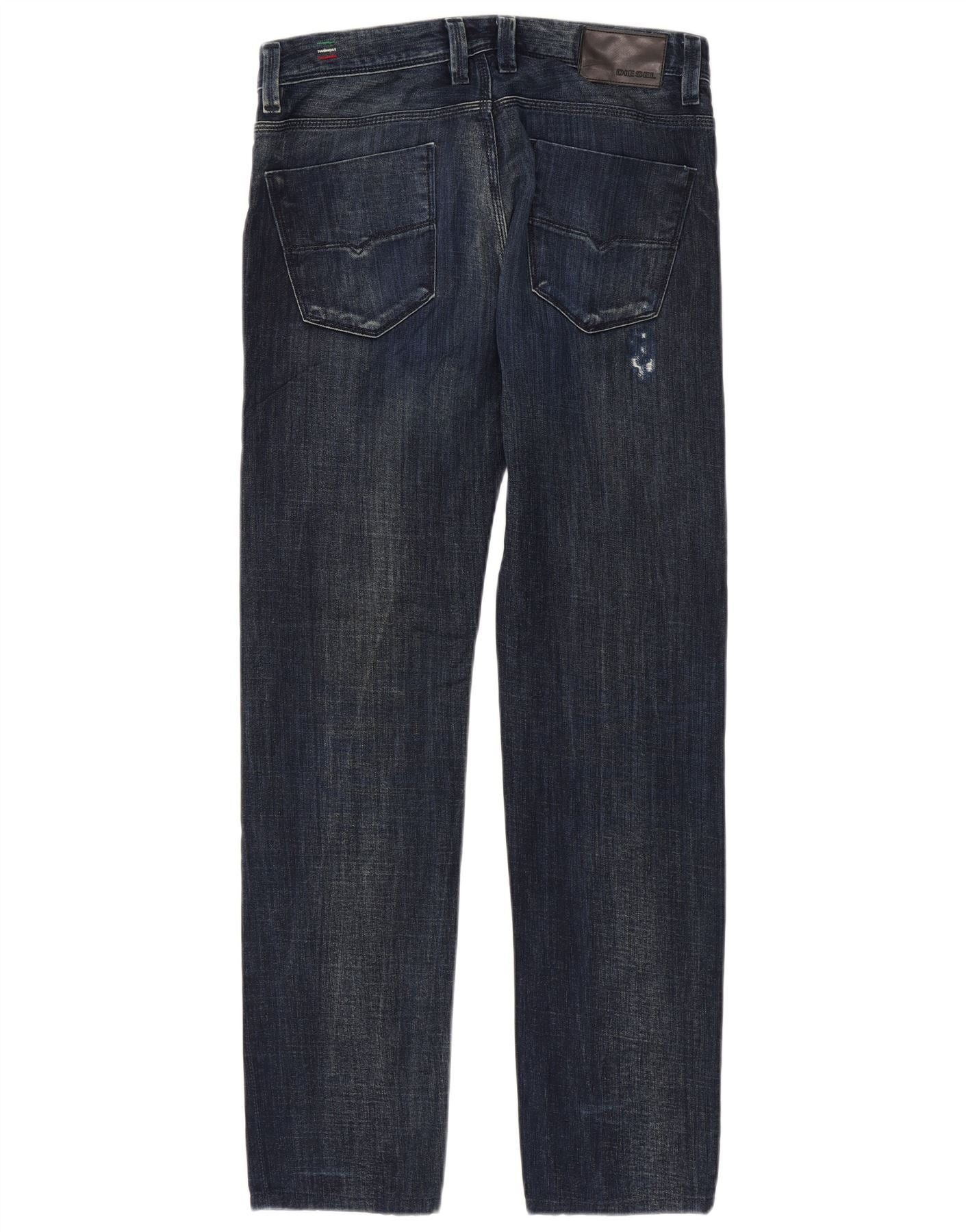 Diesel Mens Keever Distressed Straight Jeans W31 L34 Navy Blue Cott Size US 31 - 2 Thumbnail