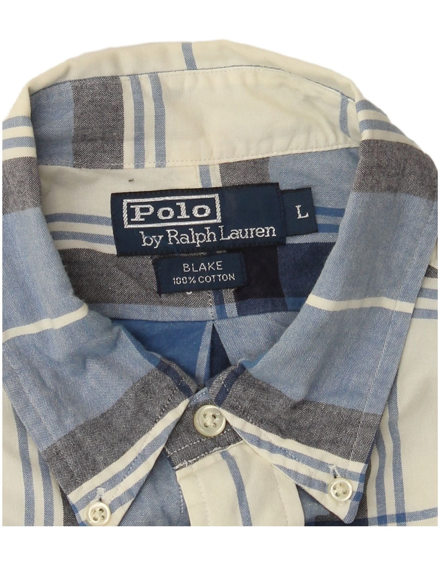 Polo Ralph Lauren Mens Blake Short Sleeve Shirt Large Blue Check Cotton Size US L / EU 52-54 / 3 - 4 Thumbnail