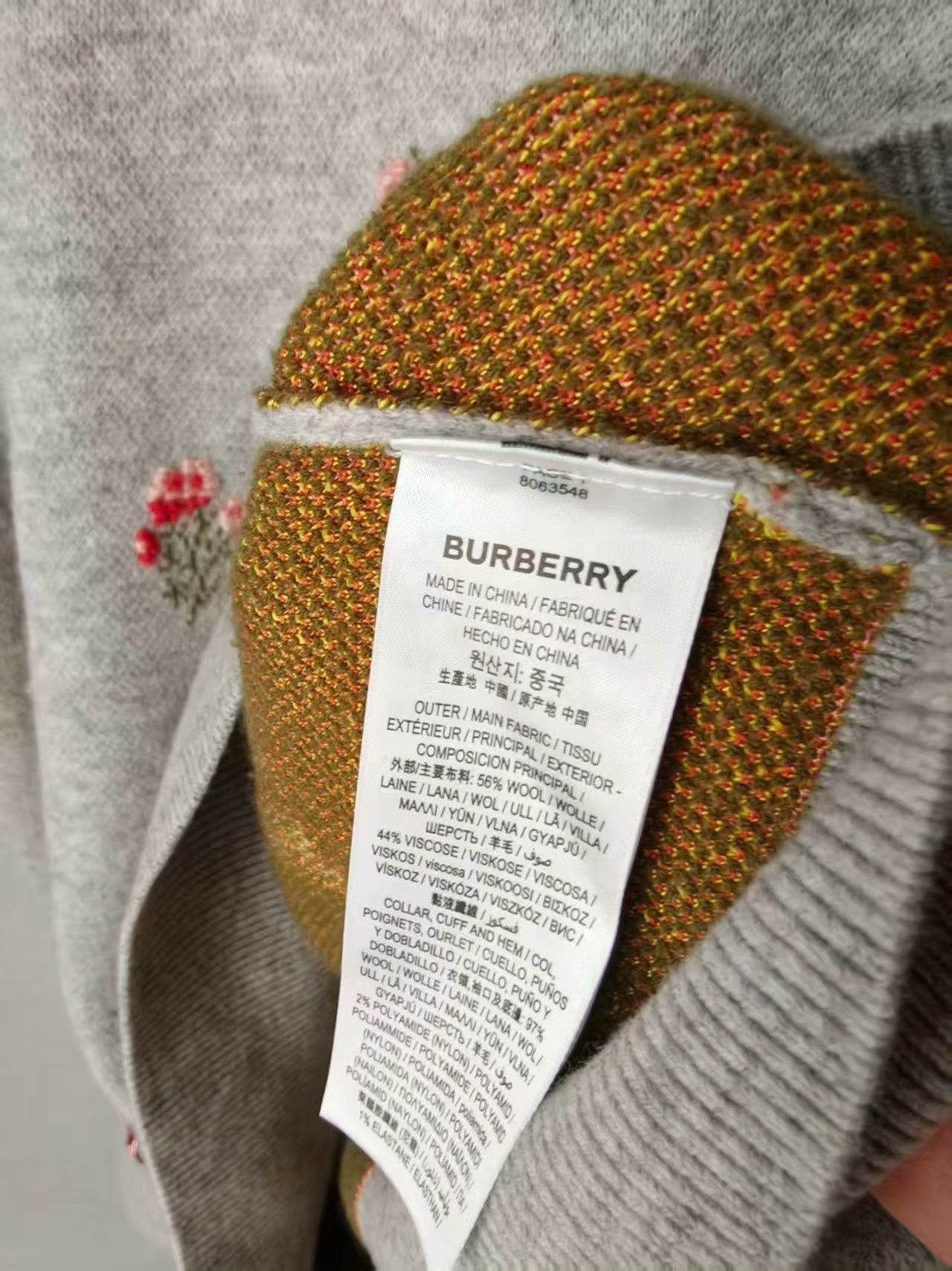 Burberry Burberry Gray Embroidered Crew Neck Sweater Size M / US 6-8 / IT 42-44 - 2 Thumbnail