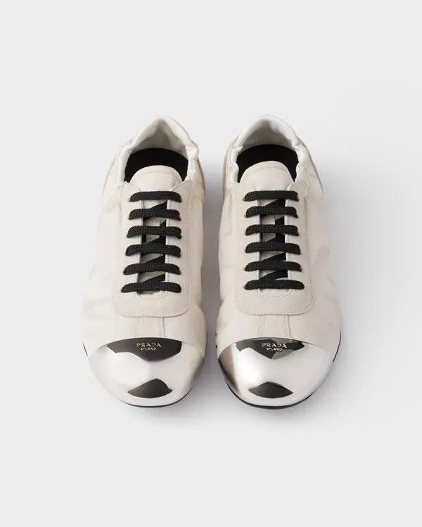 Prada Collapse silver metal toecap sneakers in cream Size US 8 / IT 38 - 4 Thumbnail