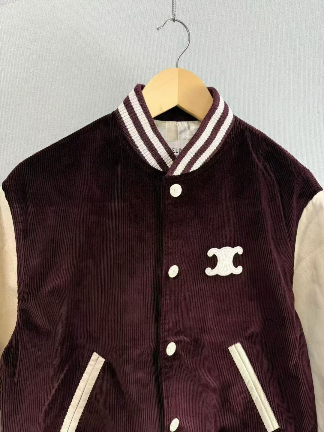 Celine Celine Burgundy Corduroy Leather Patchwork Embroidered Baseball Jacket Size US M / EU 48-50 / 2 - 2 Thumbnail